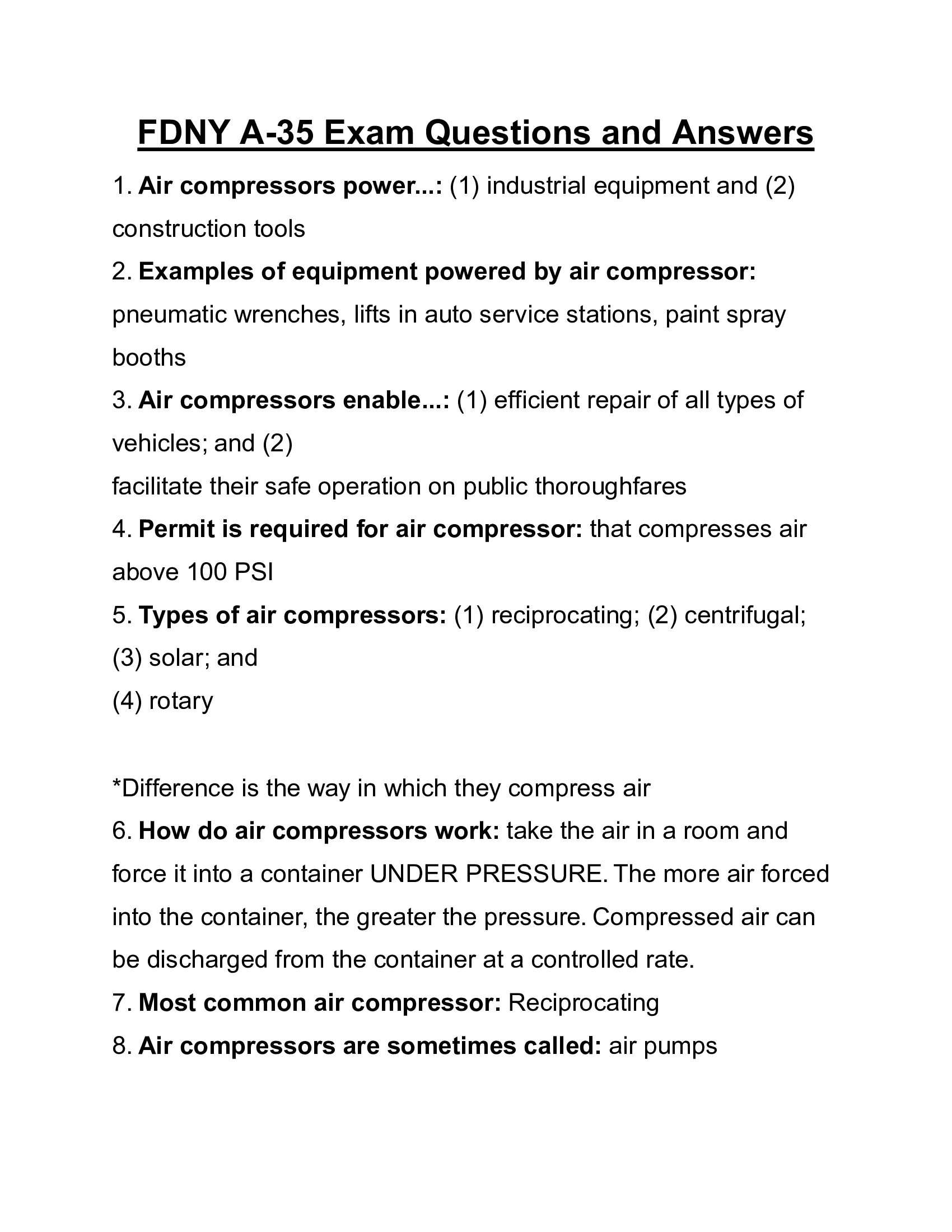 FDNY A-35 Final Exam