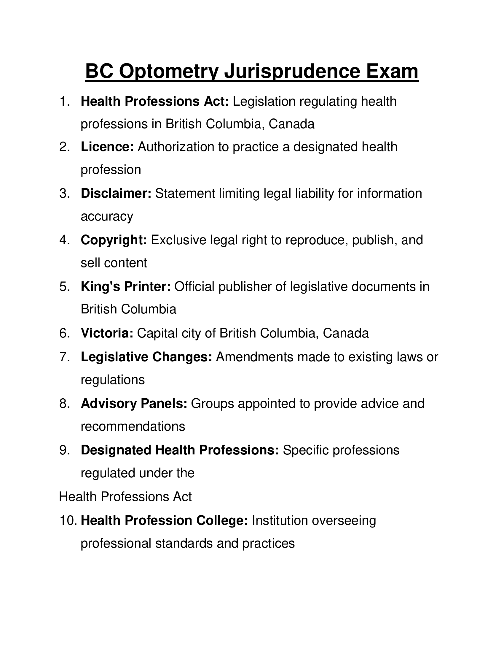 All-in-One Resource for the 2026 BC Optometry Jurisprudence Exam