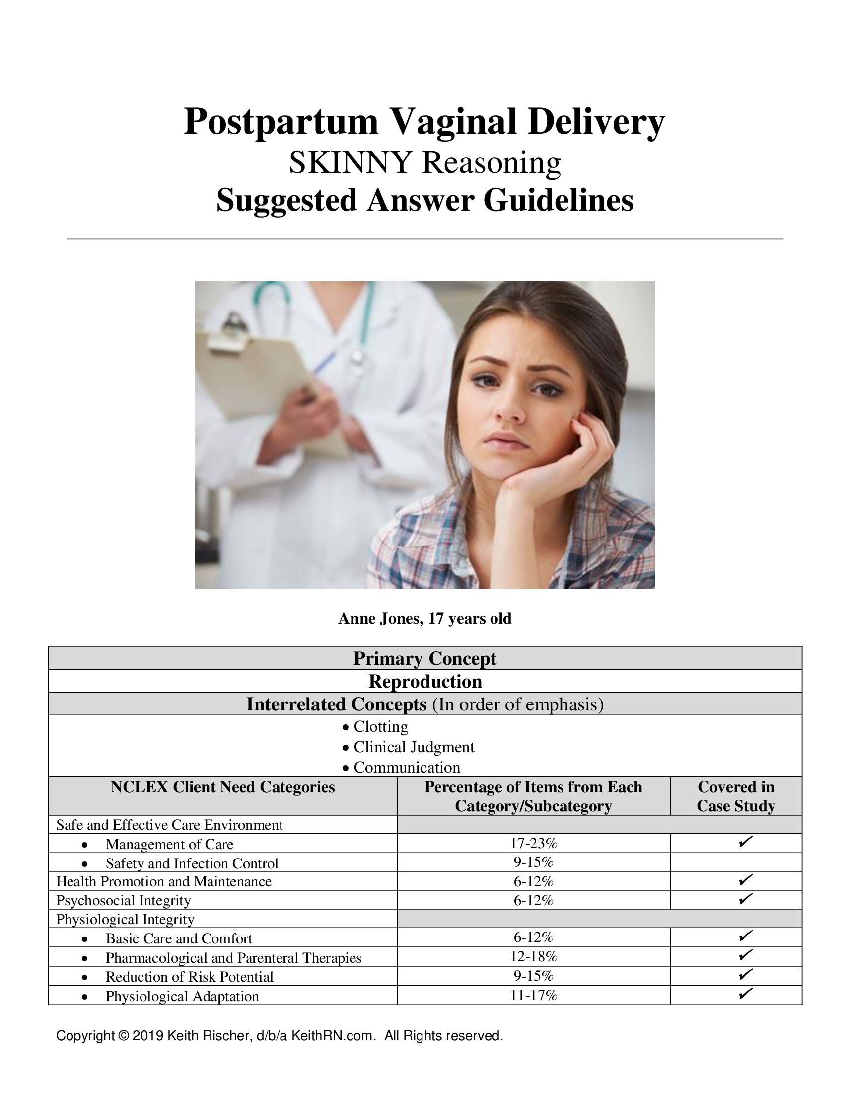 Postpartum Vaginal Delivery SKINNY Reasoning Suggested Answer Guidelines