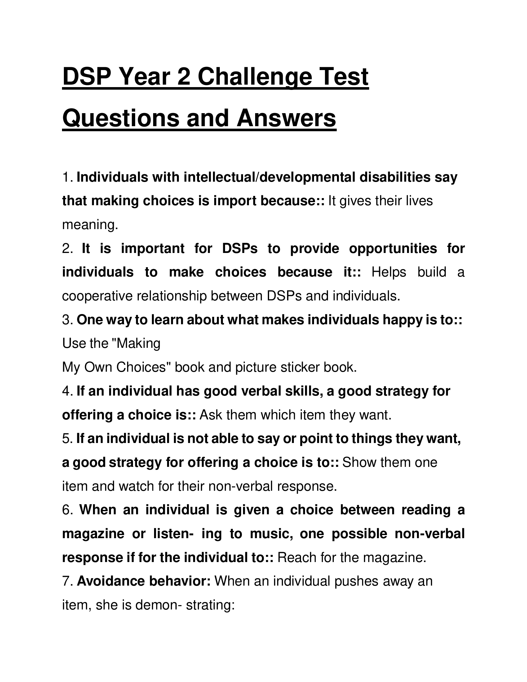 DSP Year 2 Challenge Test Questions and Answers 2024