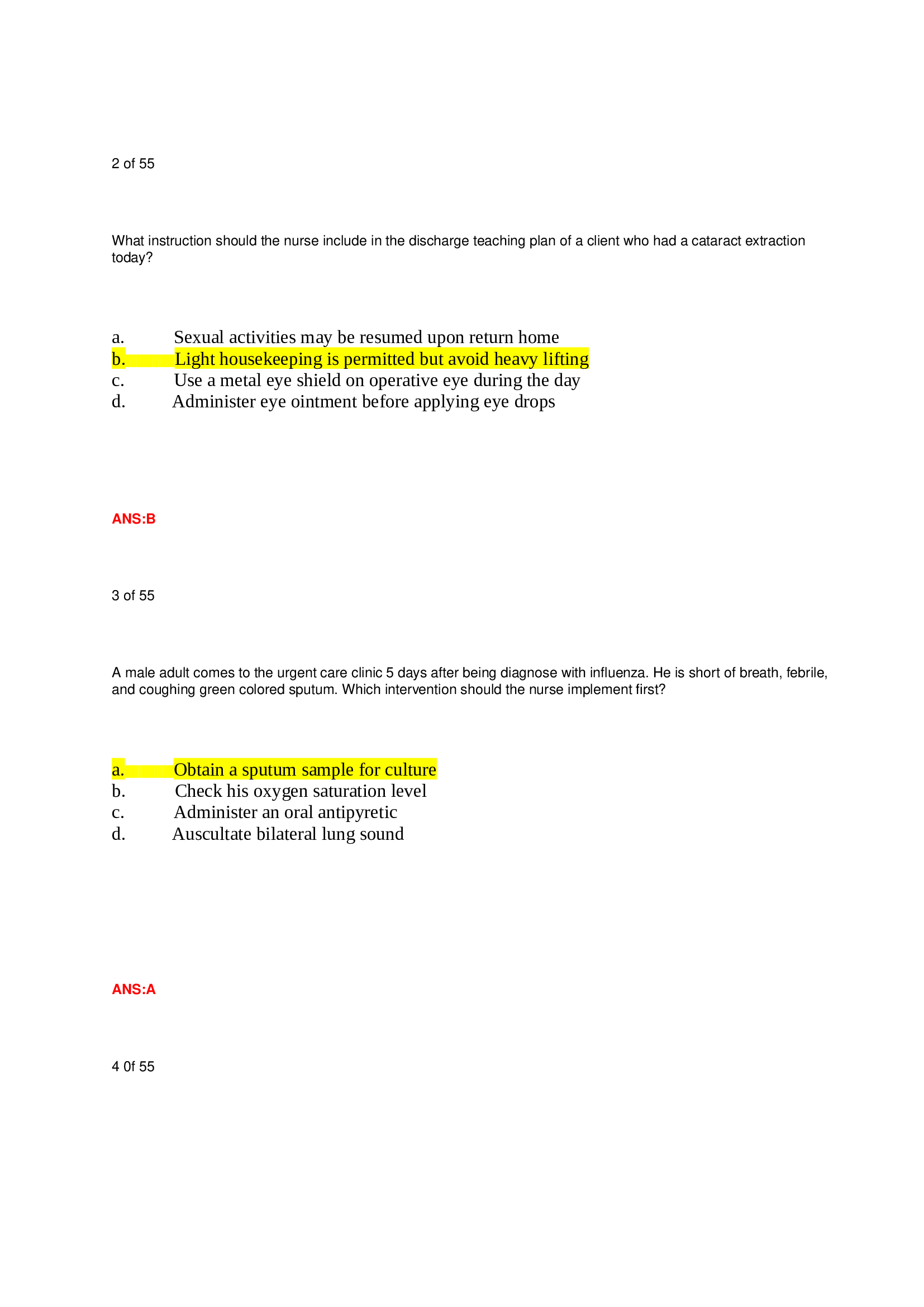 NURS MISC - HESI Med Surg Parts A and B Latest with Questions and Answers