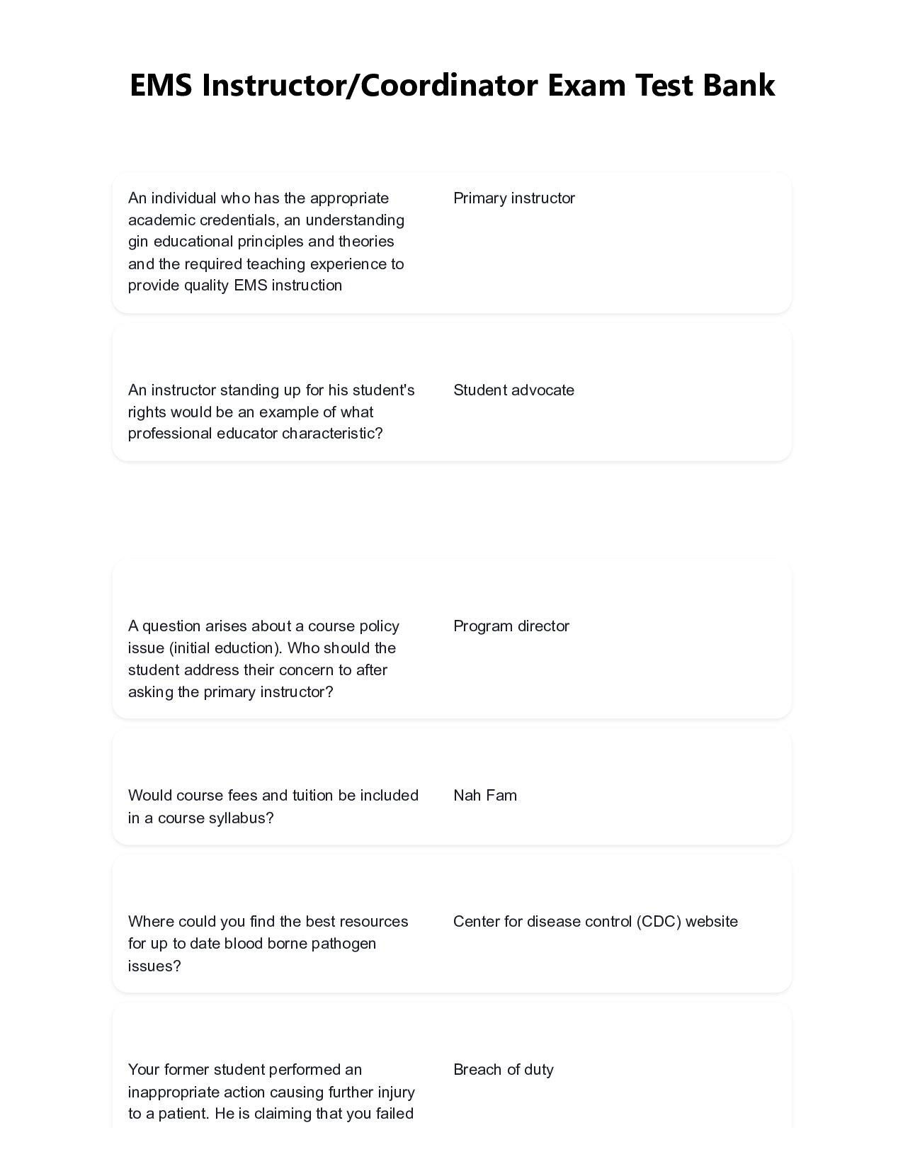 EMS InstructorCoordinator Exam – Questions with Verified Answers 2026