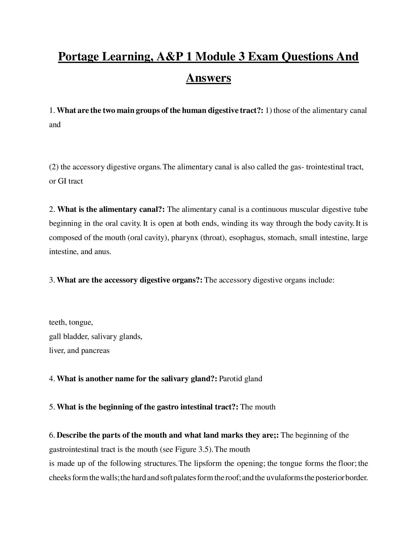 Portage Learning, A&P 1 Module 3 Exam Questions And Answers