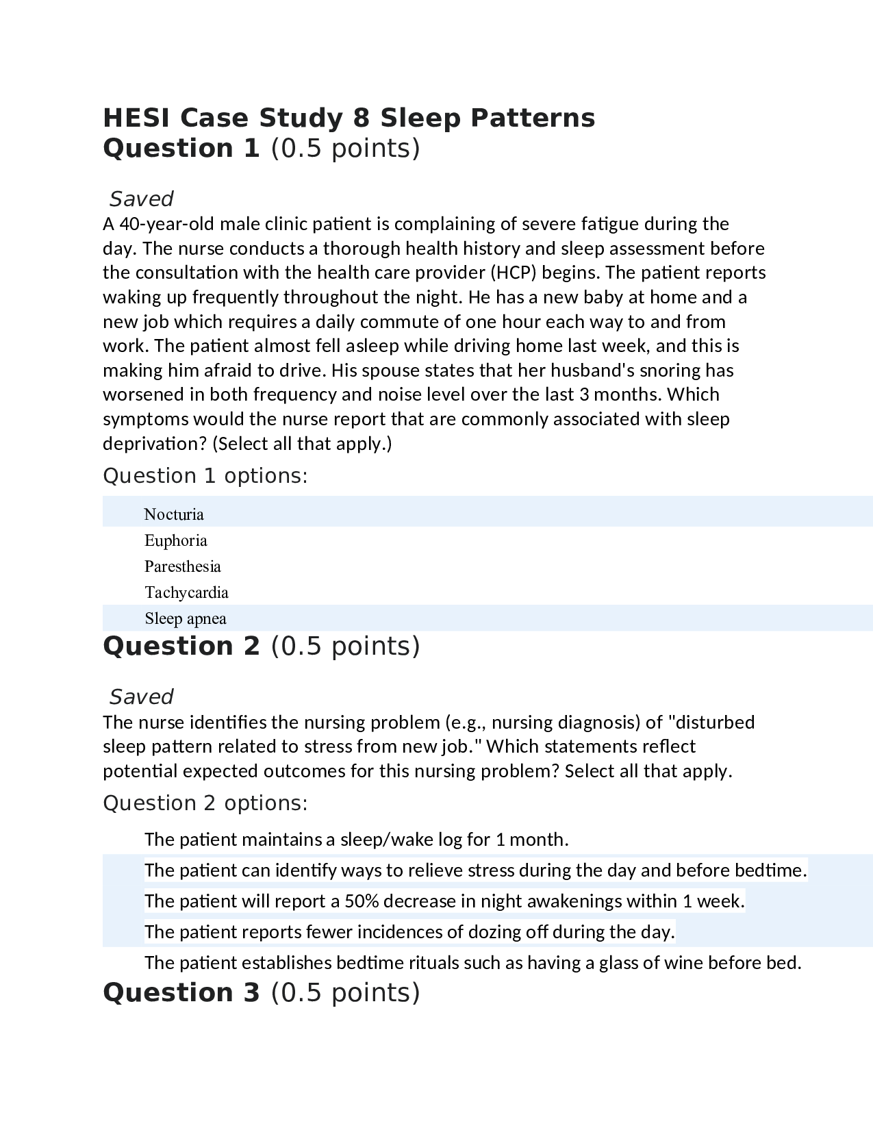 HESI Case Study: Understanding Sleep Patterns and Interventions | Complete Answer Key & Rationales