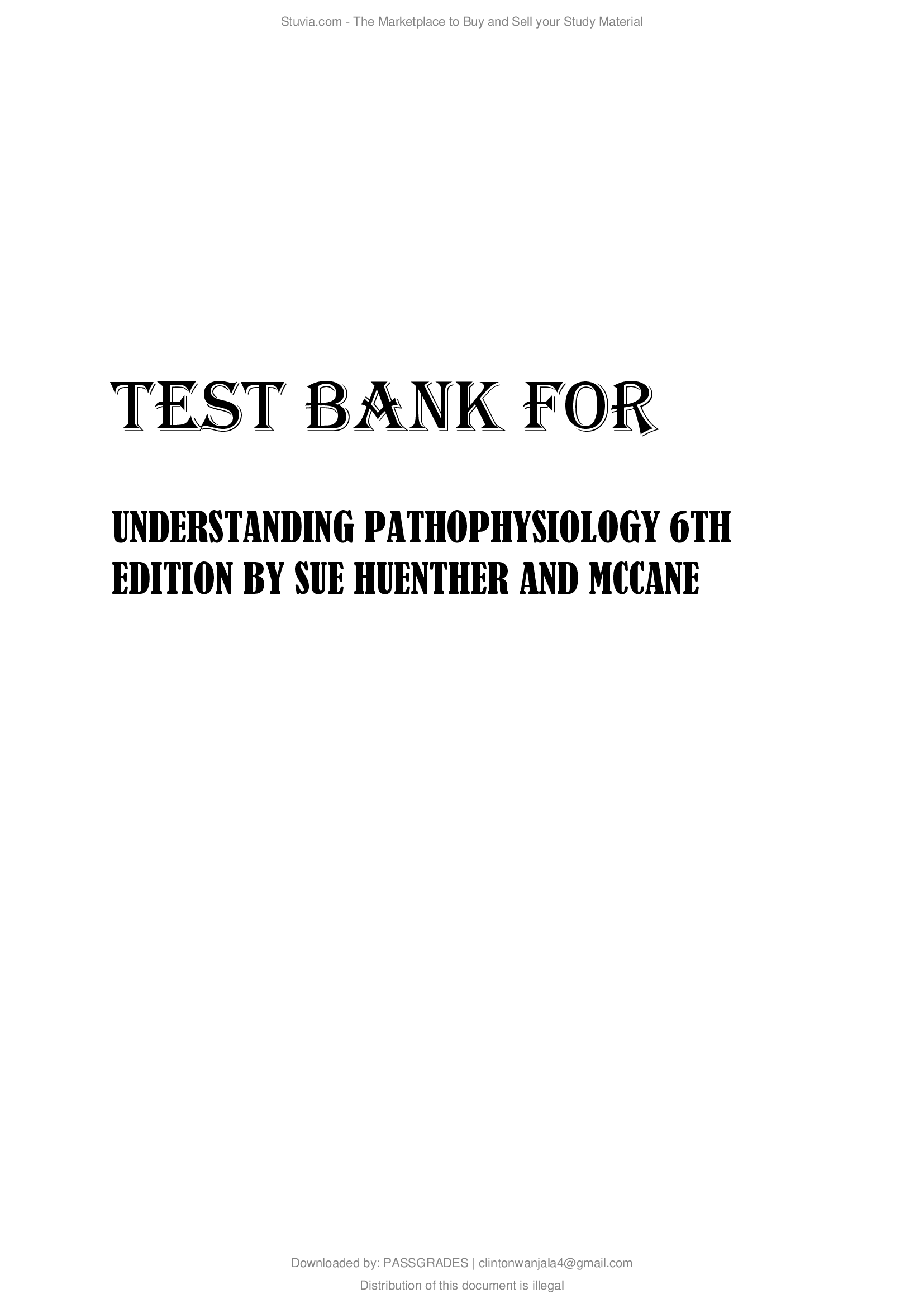 TEST BANK FORUNDERSTANDING PATHOPHYSIOLOGY 6TH EDITION