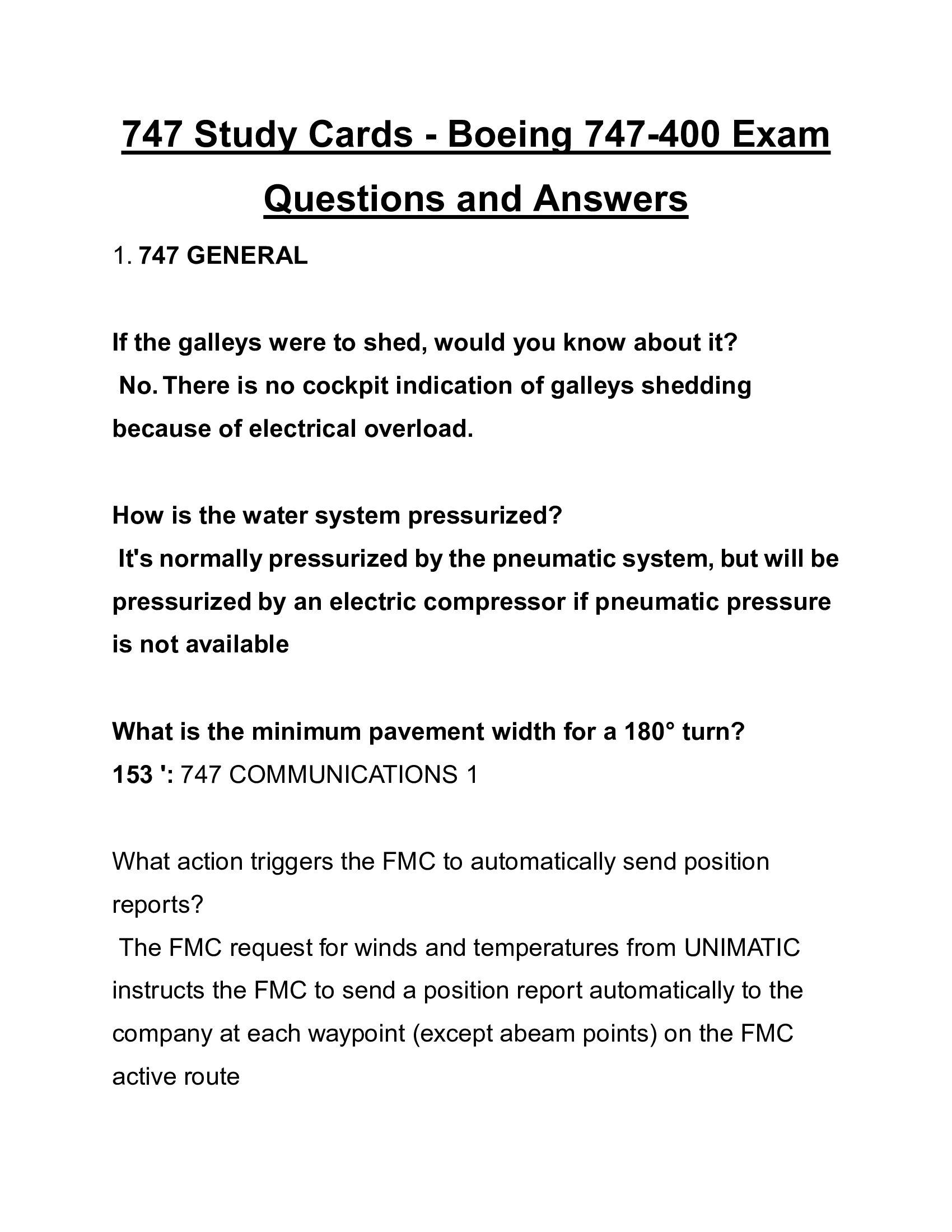 747 Study Cards - Boeing 747-400 Exam Questions and Answers