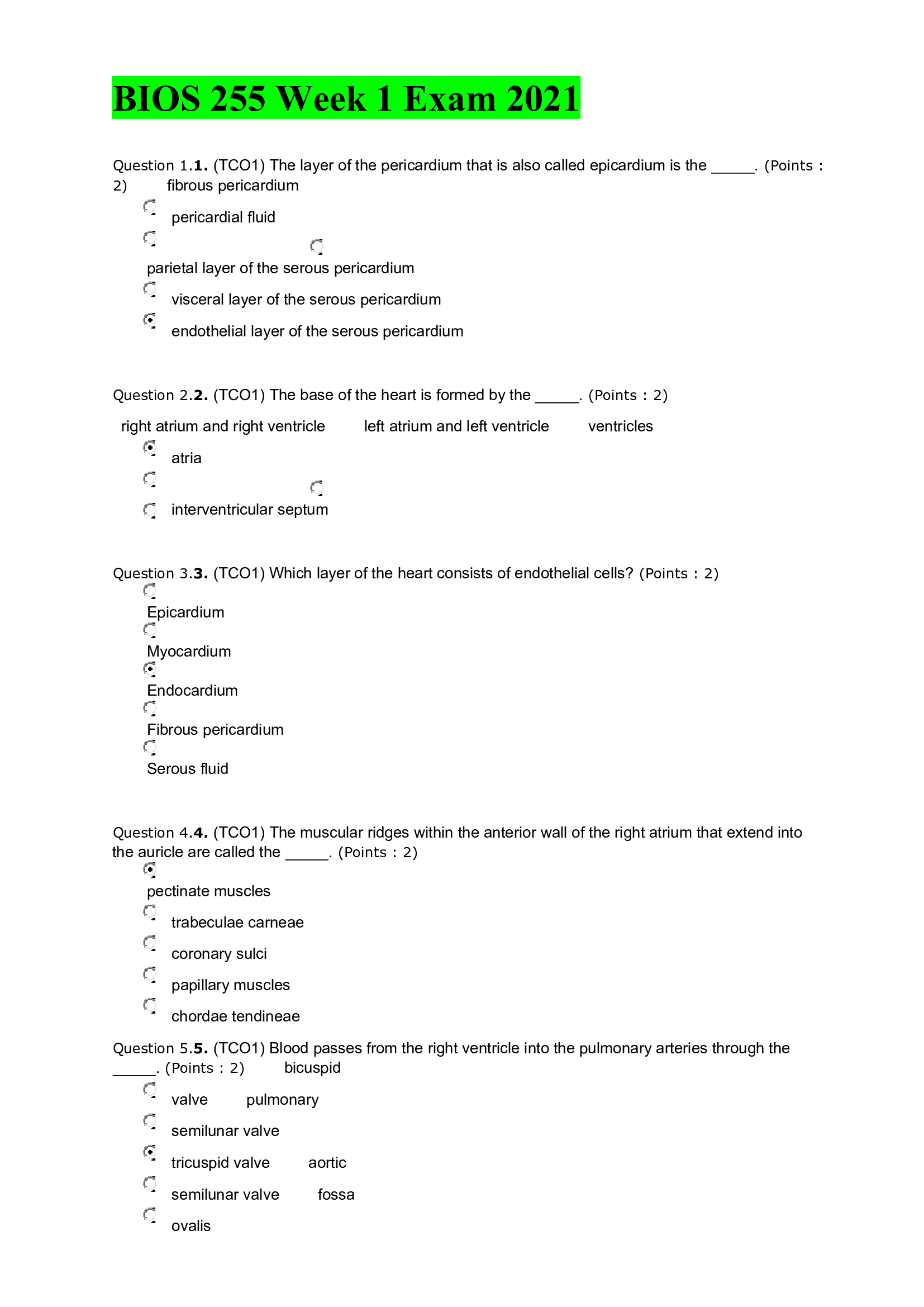 BIOS 255 Week 1 Exam 2021..