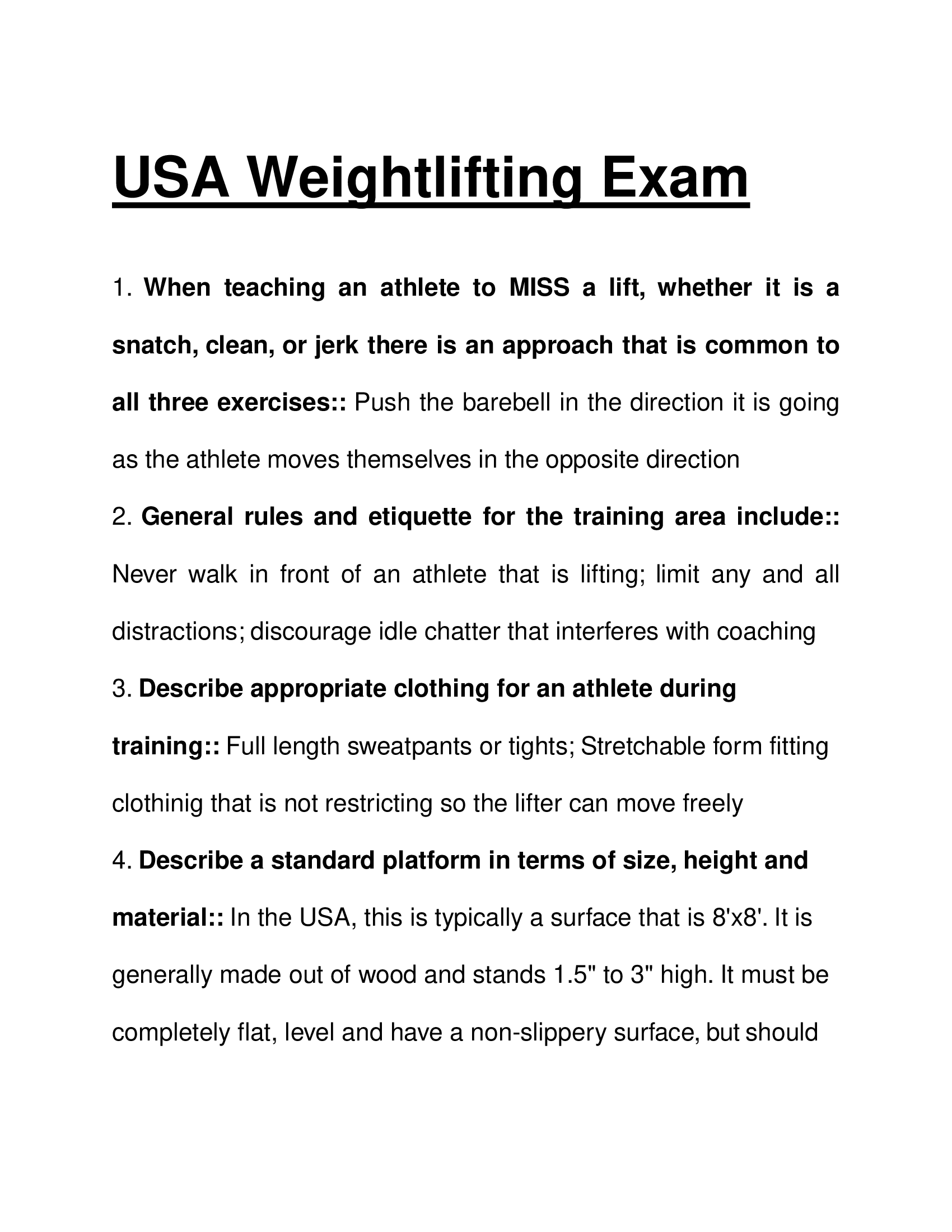 USA Weightlifting – USAW Certification – Exam Questions with Answers (Complete Study Guide)
