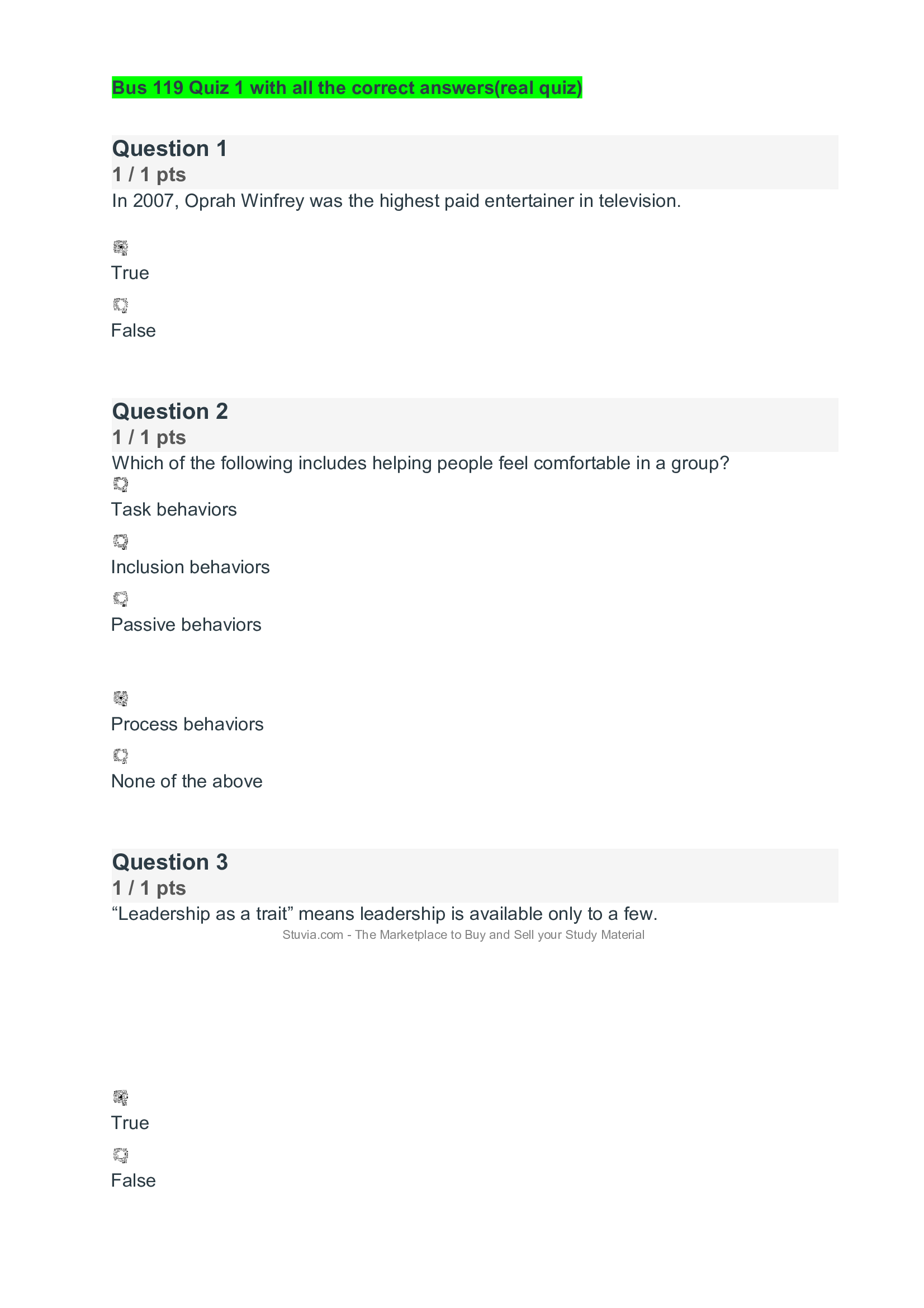 Bus 119 Quiz 1 with all the correct answers(real quiz)
