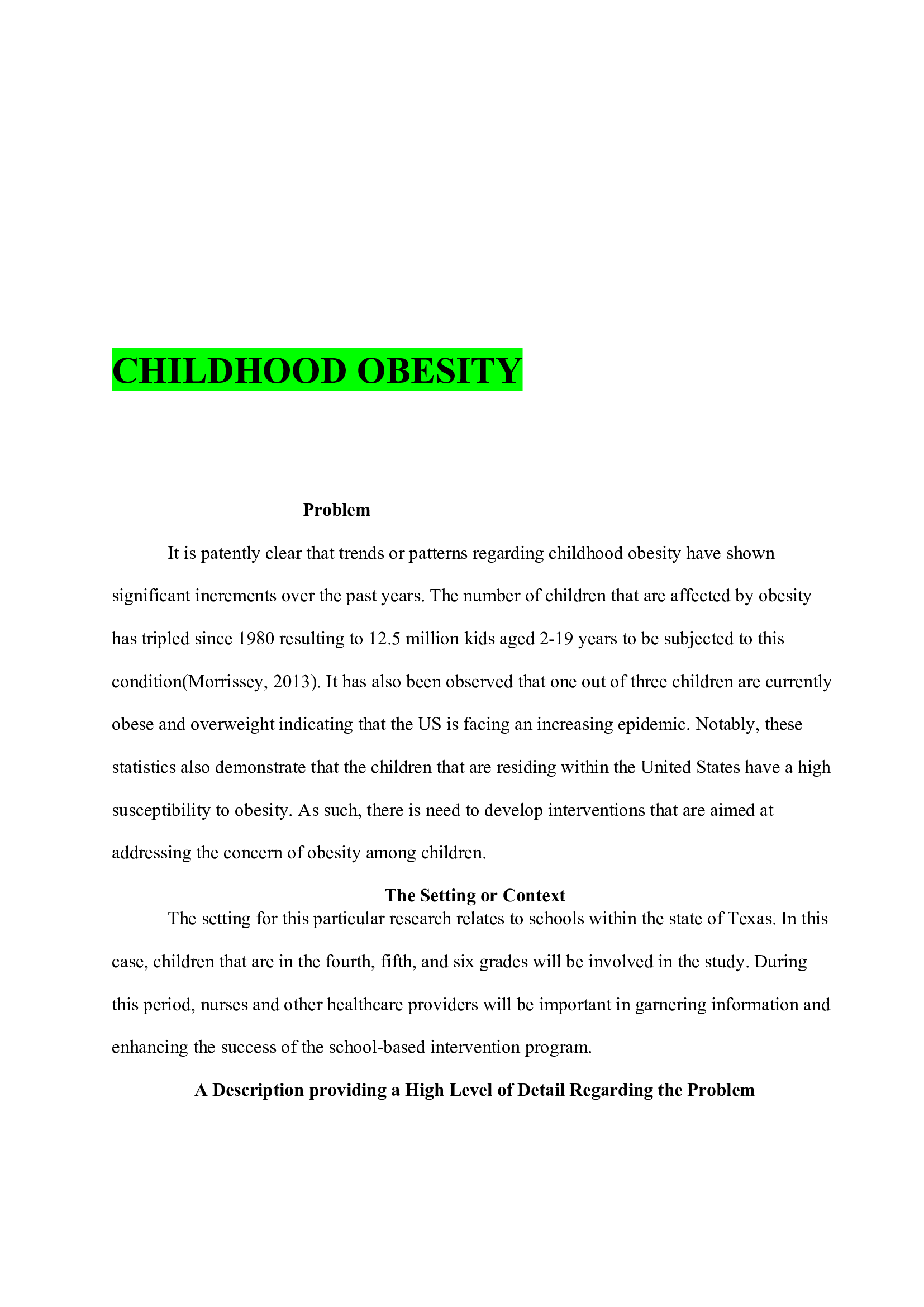 Childhood Obesity Research Paper (University Assignment)