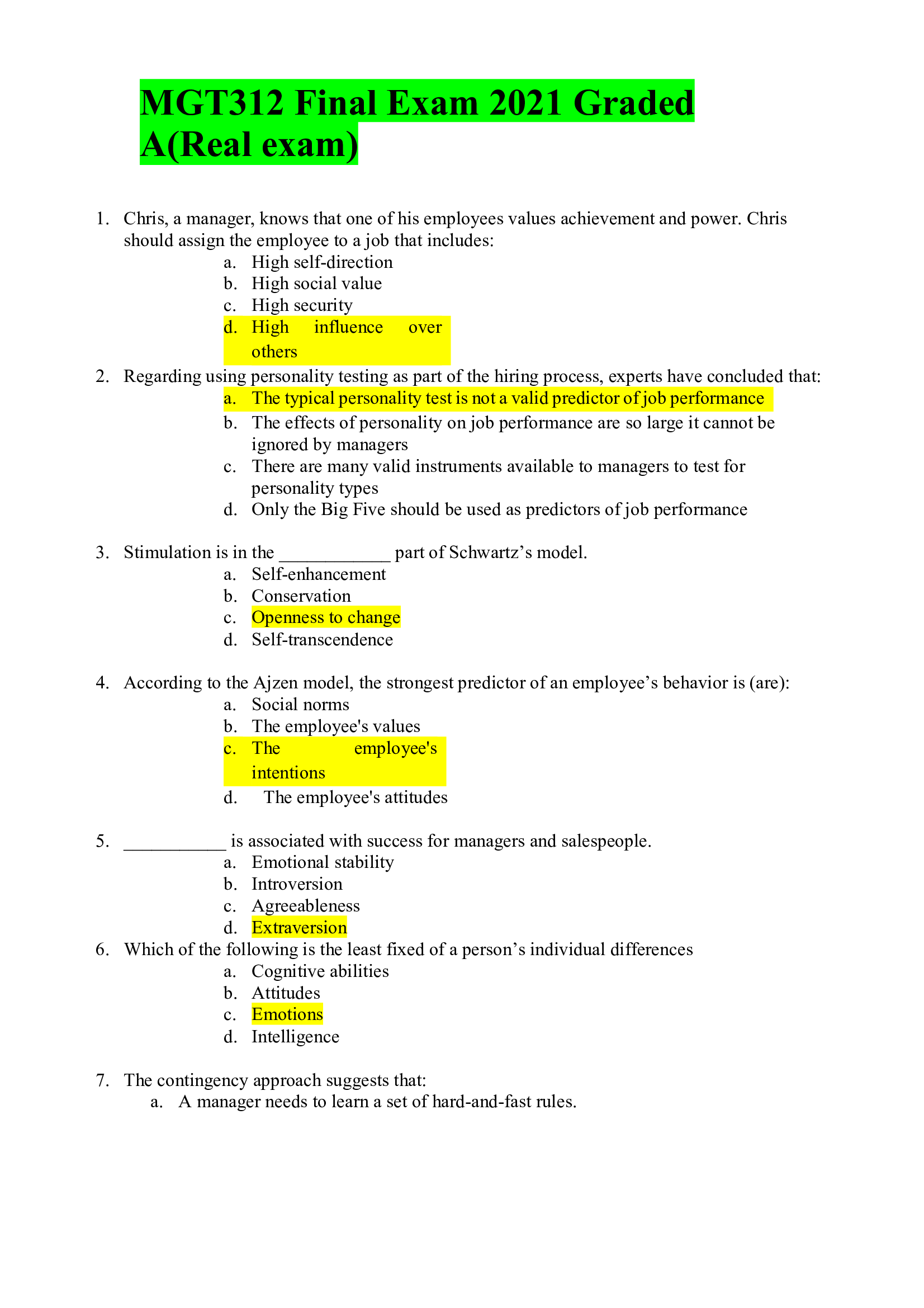 MGT312 Final Exam 2021 Graded A(Real exam)