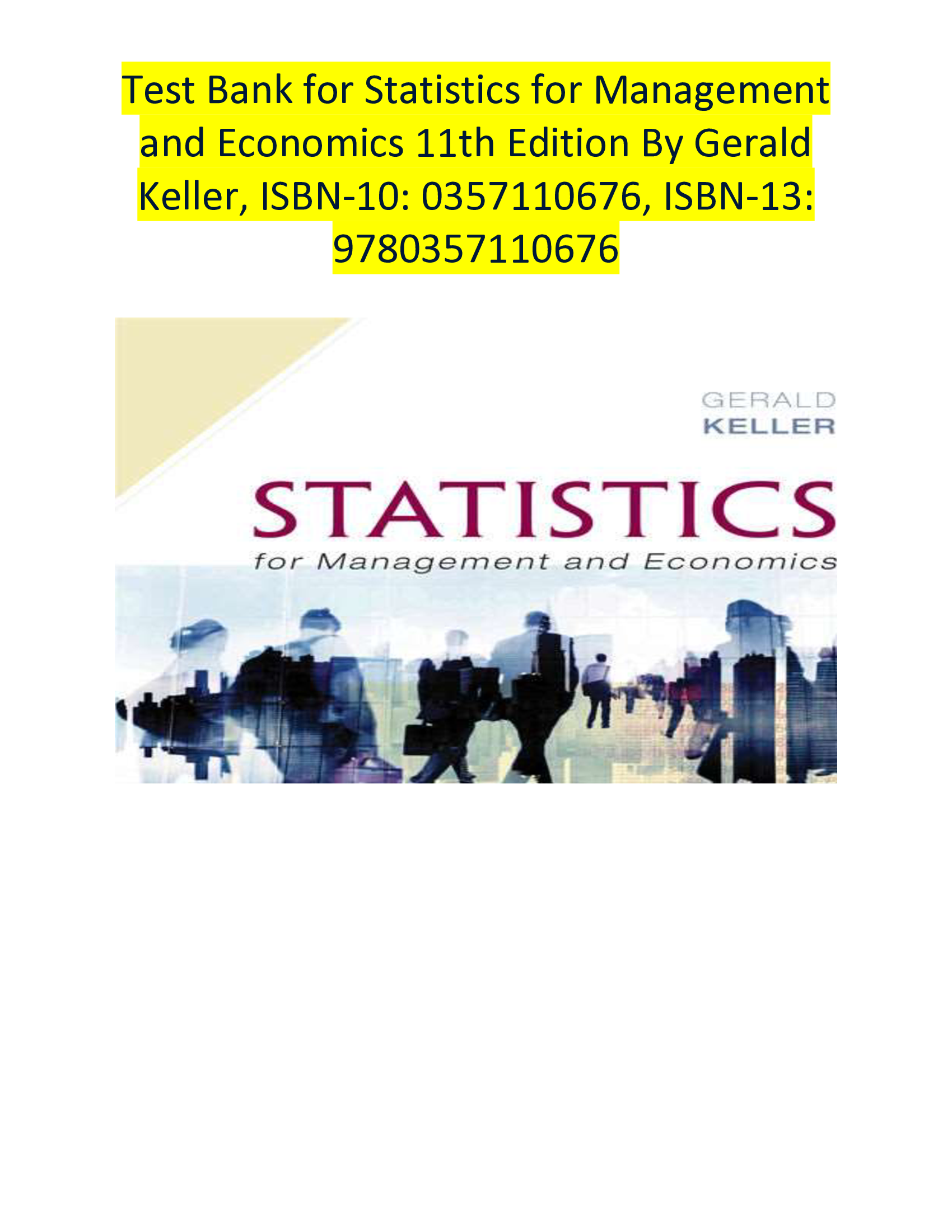 Test Bank for Statistics for Management and Economics By 11th Edition By Keller