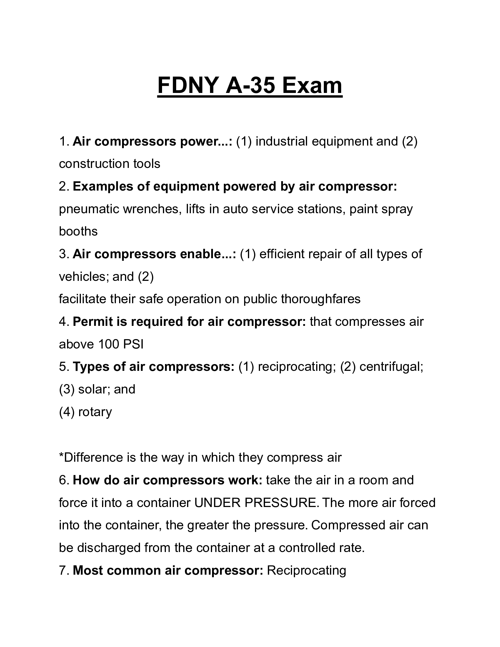 FDNY A-35 Exam, Fire Department of New York, Comprehensive Study Guide and Exam Questions