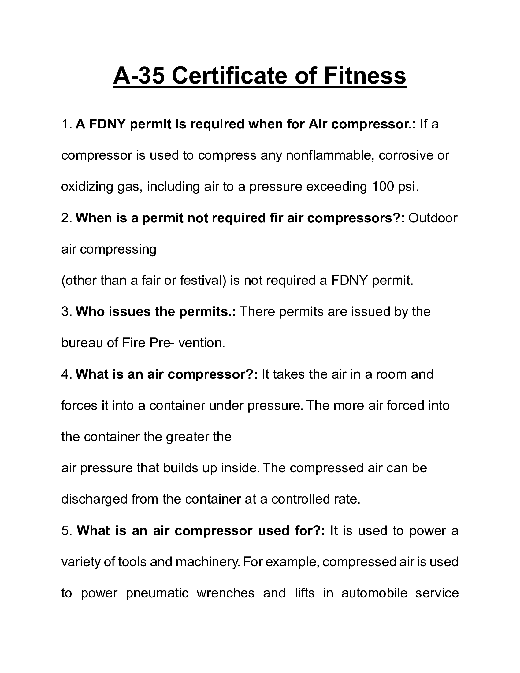 A-35 Certificate of Fitness, 2026 Exam Questions and Answers