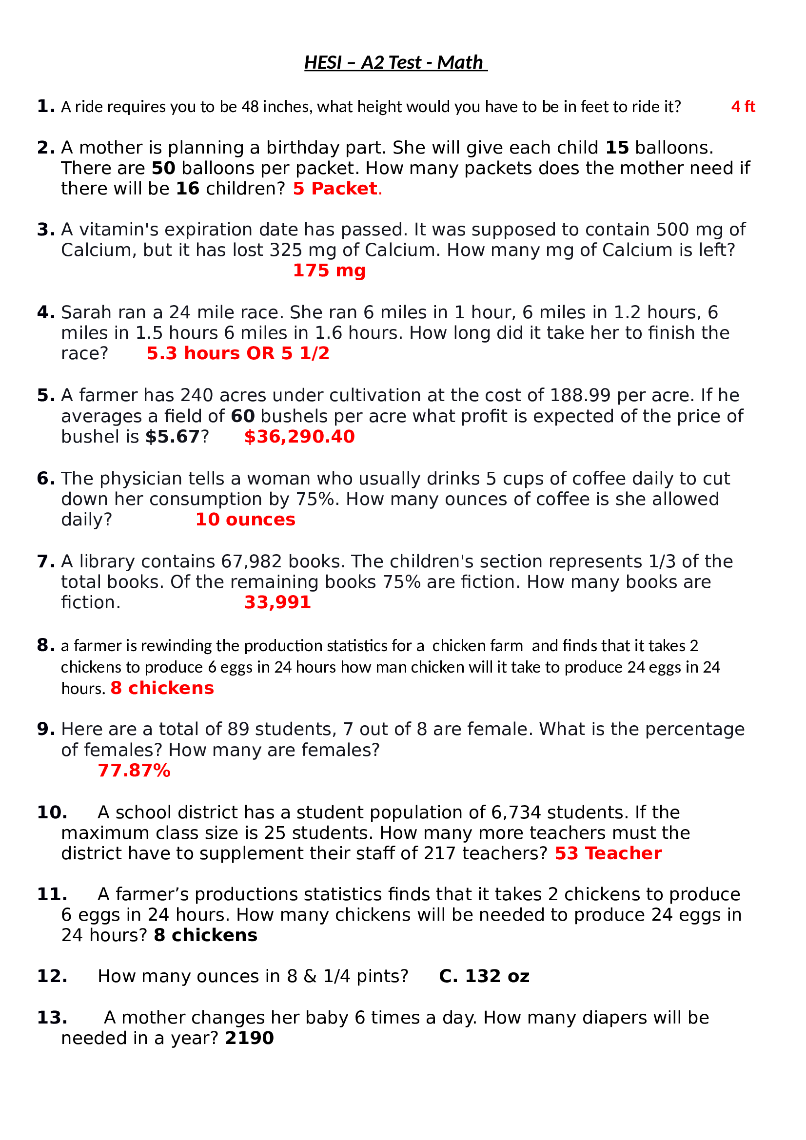 HESI A2 MATHS With Solved Answers 2026