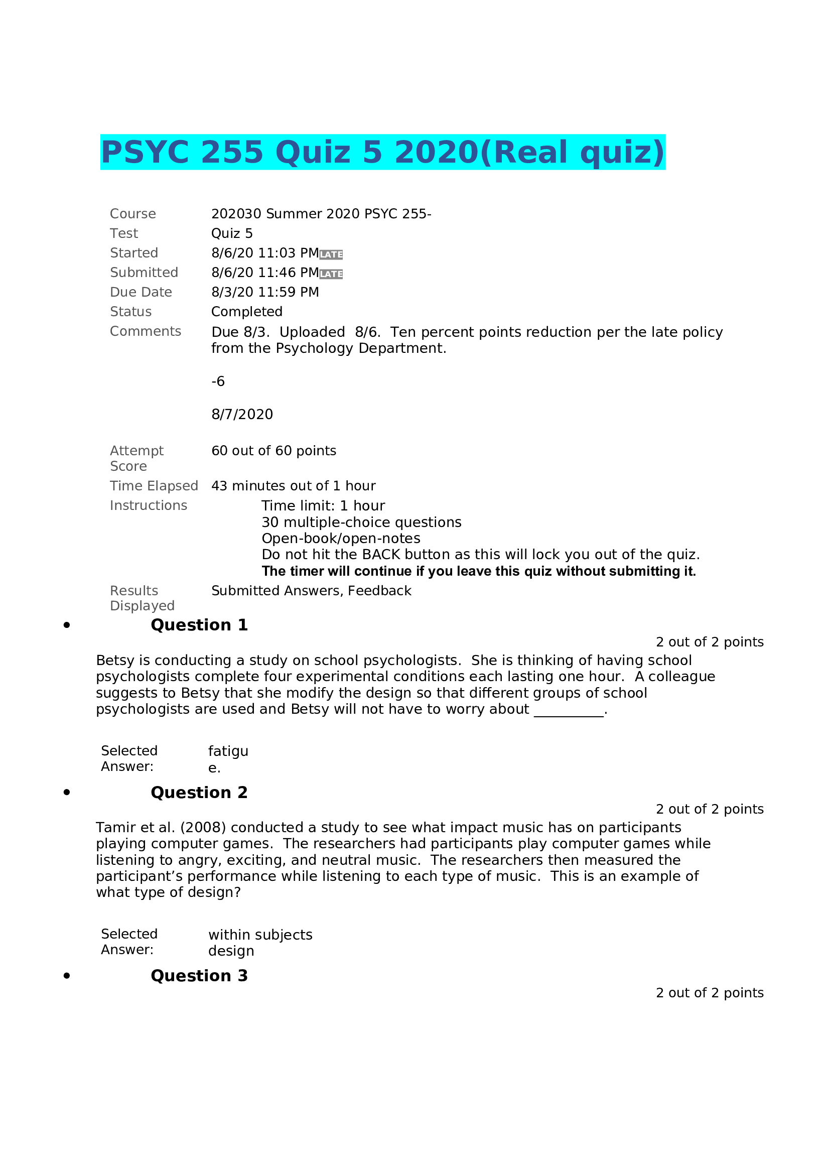 PSYC 255 Quiz 5 2020(Real quiz)