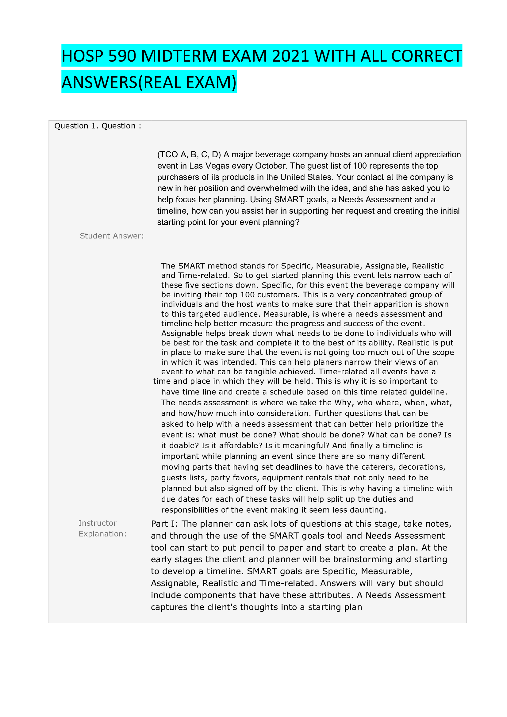 Hosp 590 Midterm Exam 2021 With All Correct Answers(Real Exam)