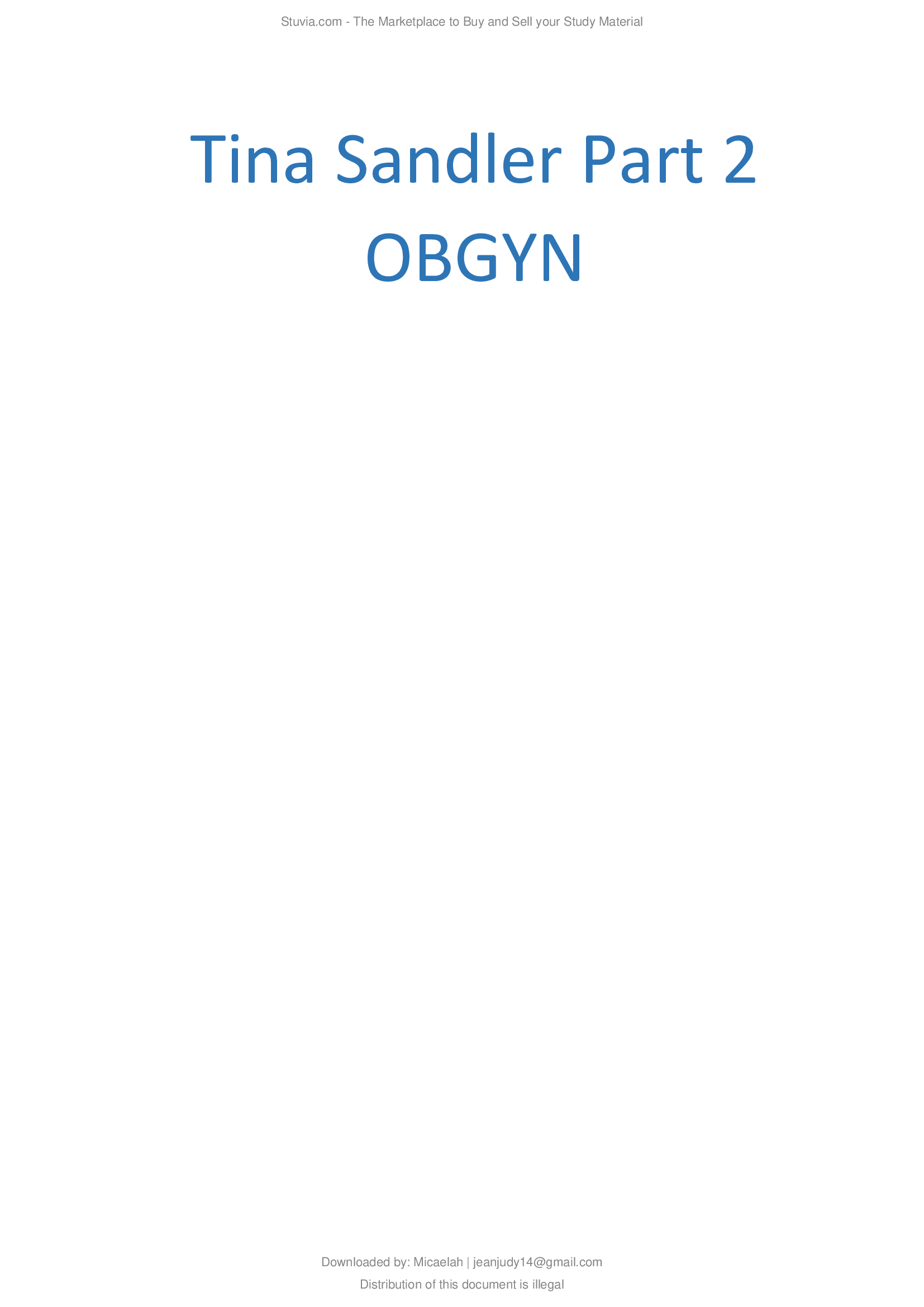 Tina Sandler Part 2 OBGYN