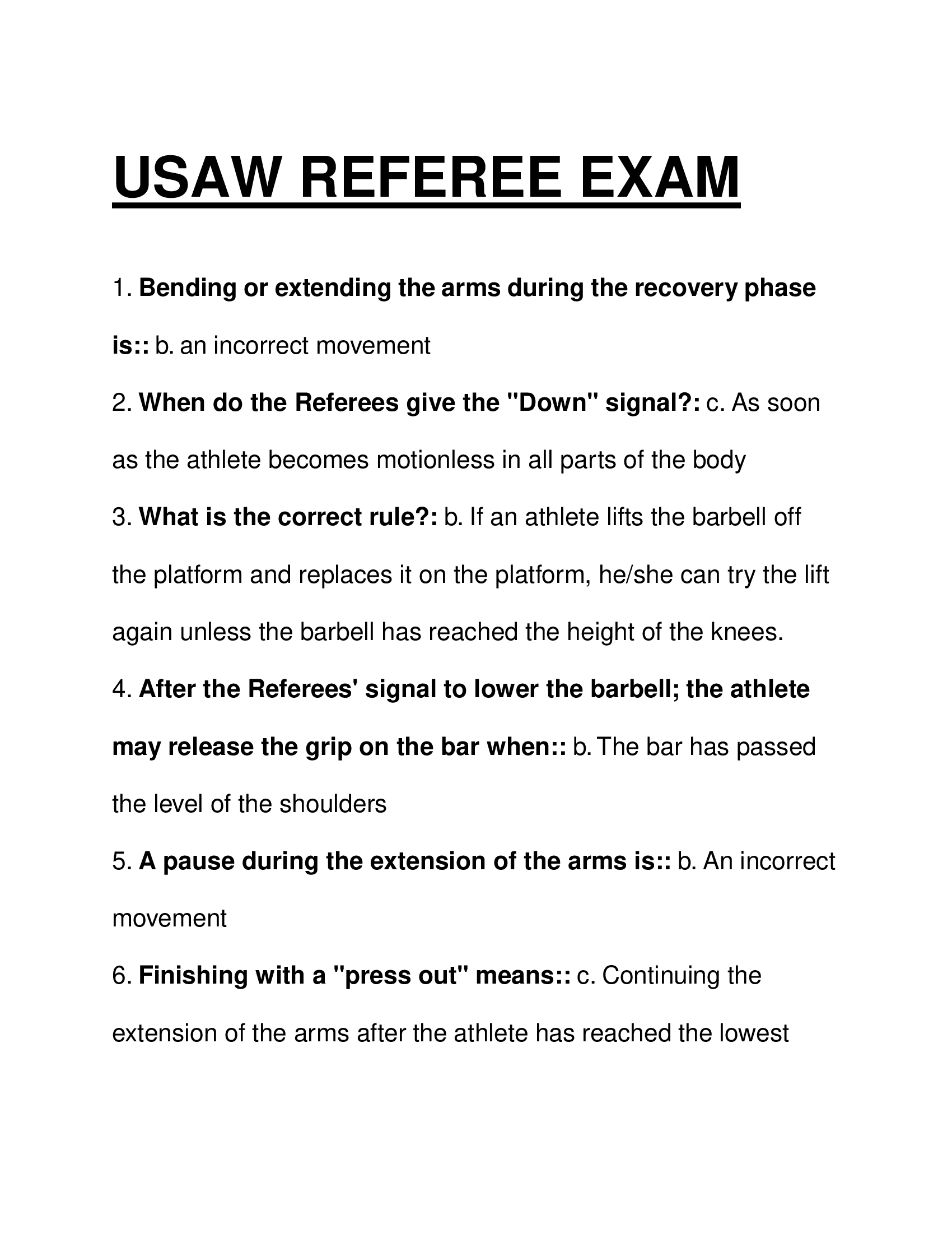 USA Weightlifting Referee Exam – Local Certification Answer Key (USAW, 2026) for Squad Preparation