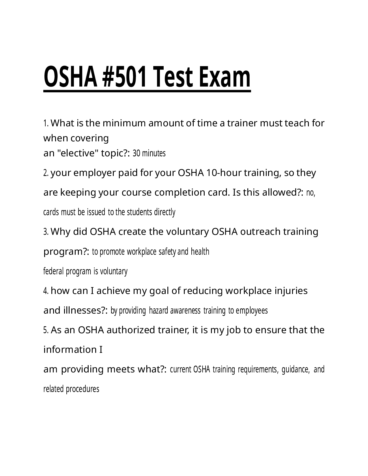 OSHA #501 Test Exam Questions With Grade A+ Answers 2026