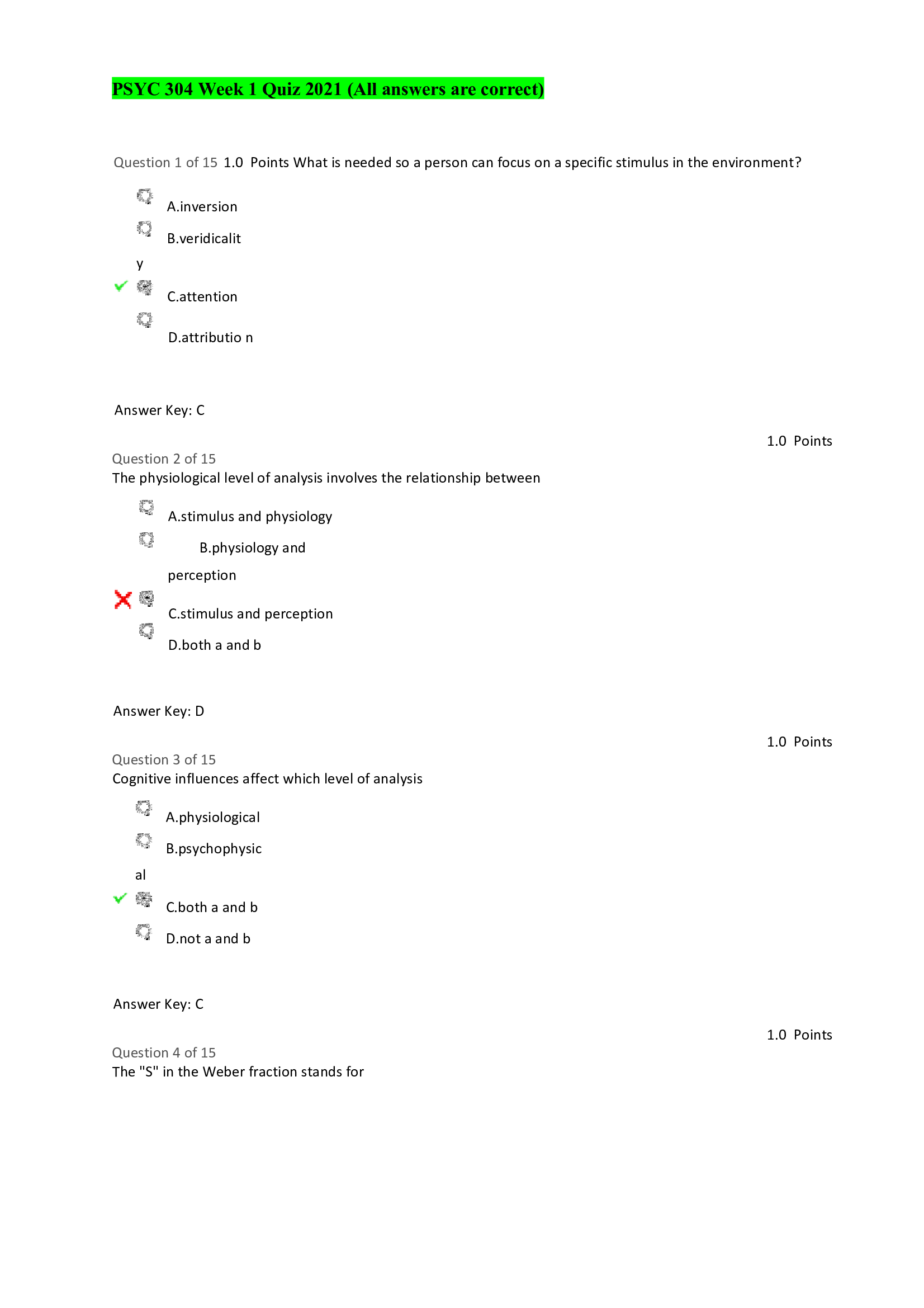 PSYC 304 Week 1 Quiz 2021 (All answers are correct)
