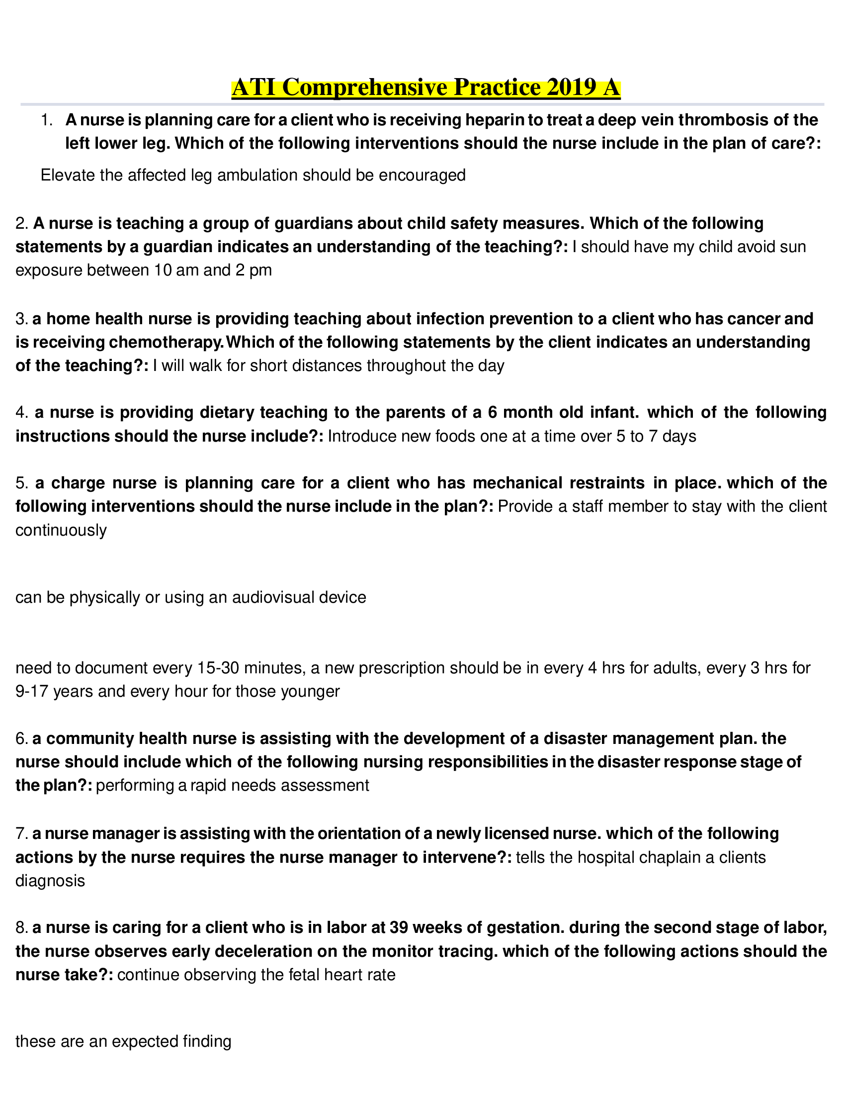 ATI Comprehensive Practice 2019 A