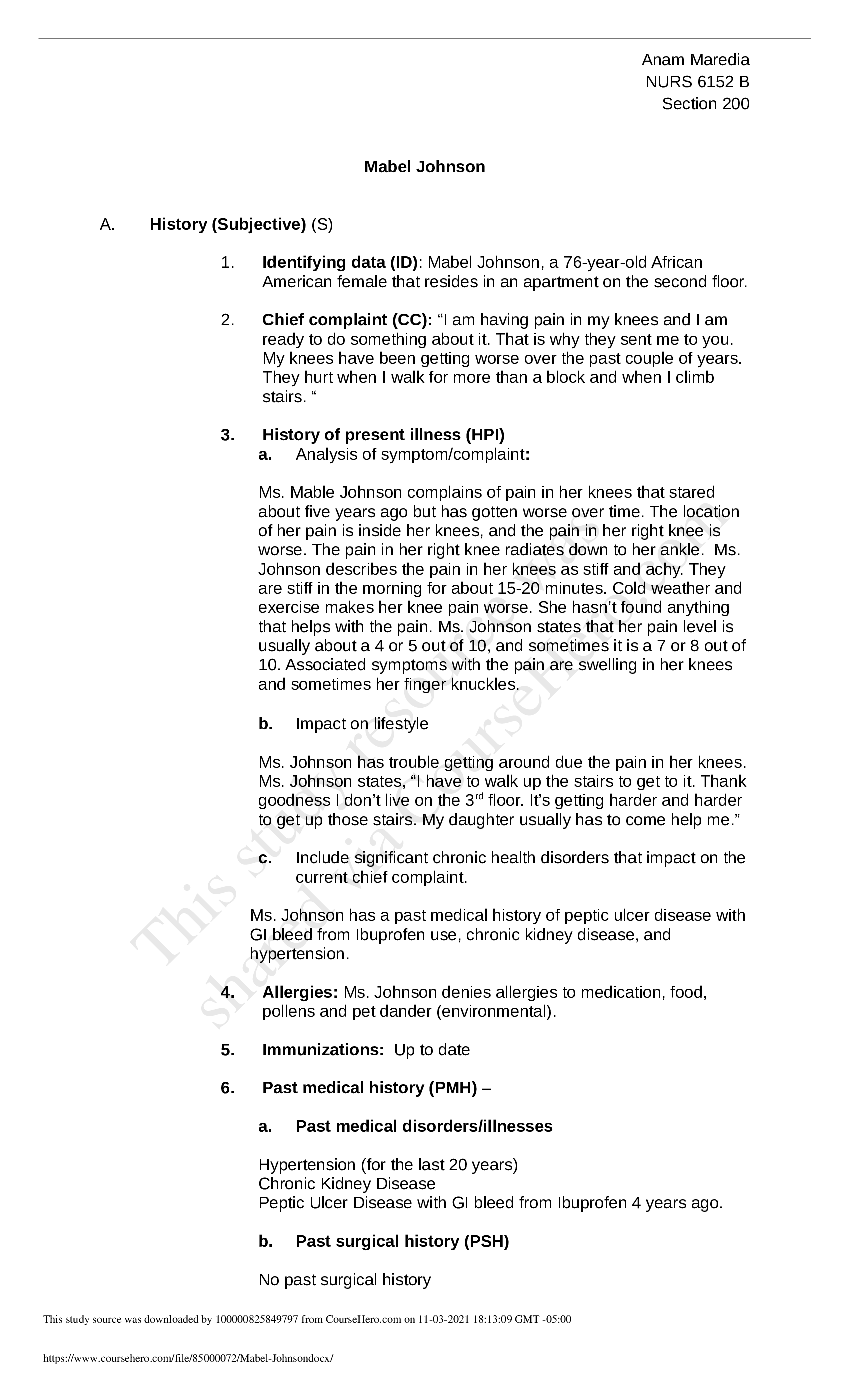 iHuman Mabel Johnson _ Case Study ; Obese woman with CC of knee pain
