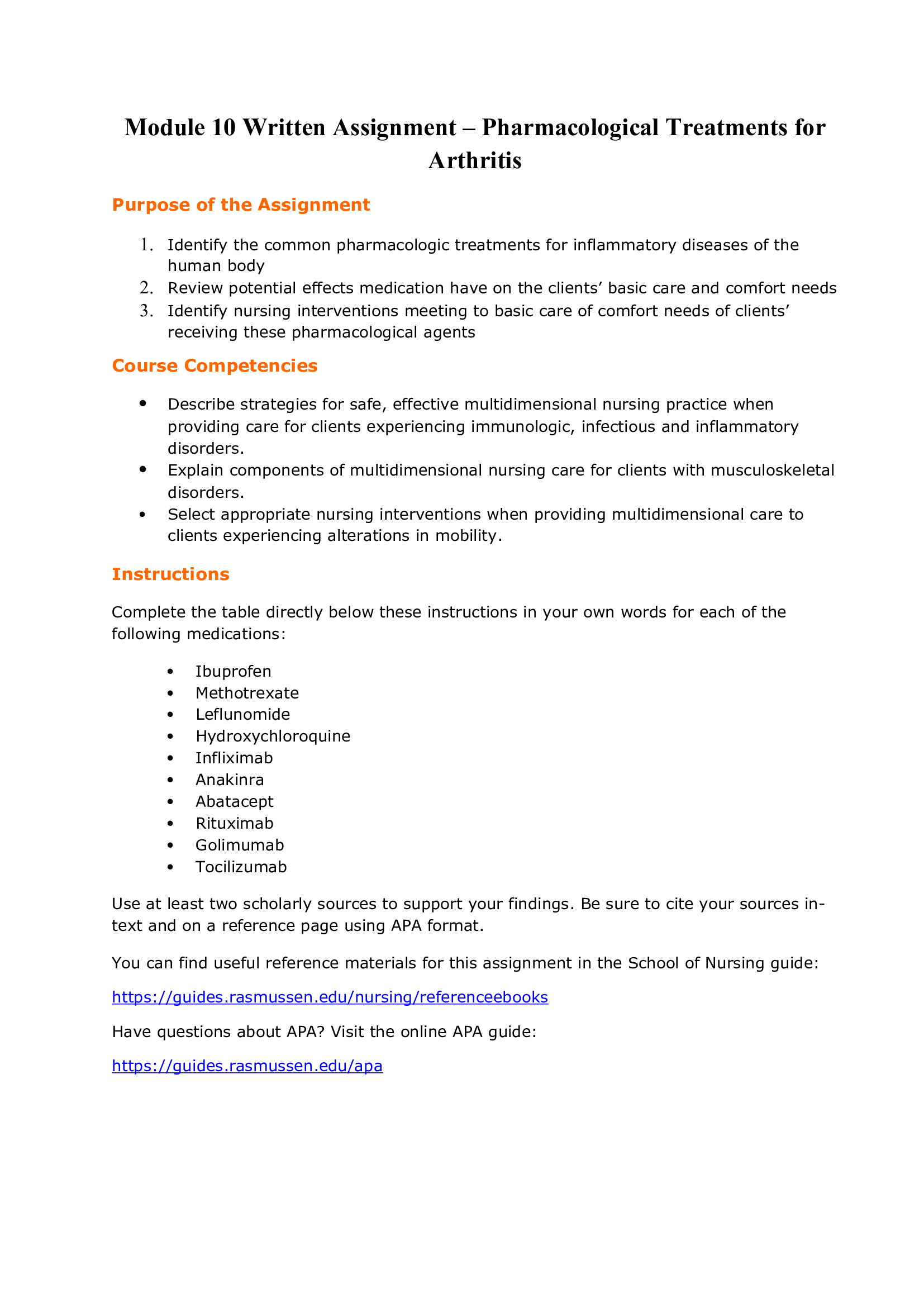 Module 10 Written Assignment – Pharmacological Treatments for Arthritis