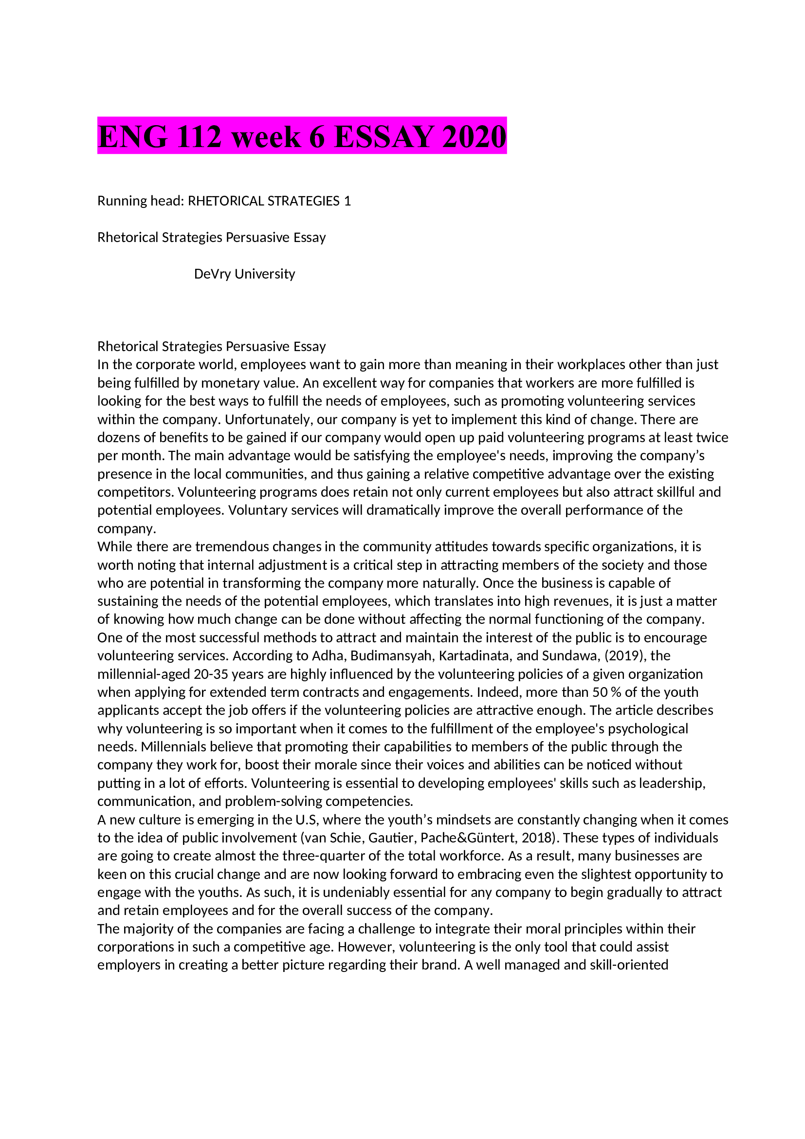 ENG 112 week 6 ESSAY 2020