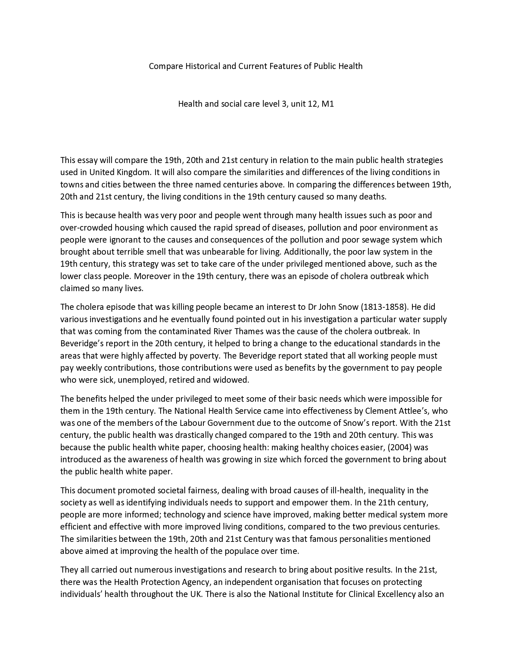 Compare Historical and Current Features of Public Health, M1