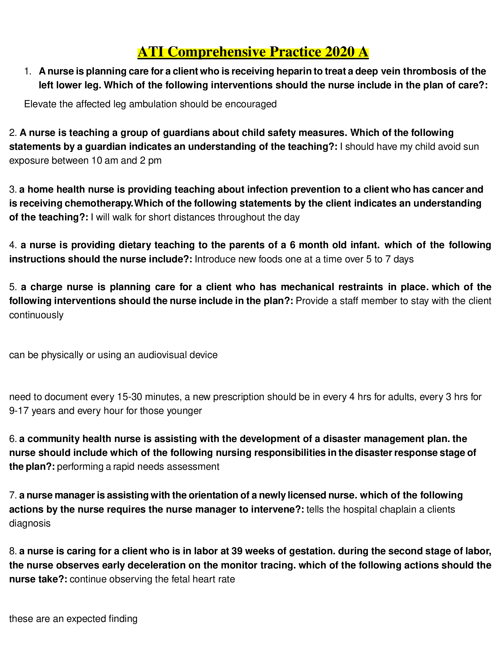 ATI Comprehensive Practice 2020 A