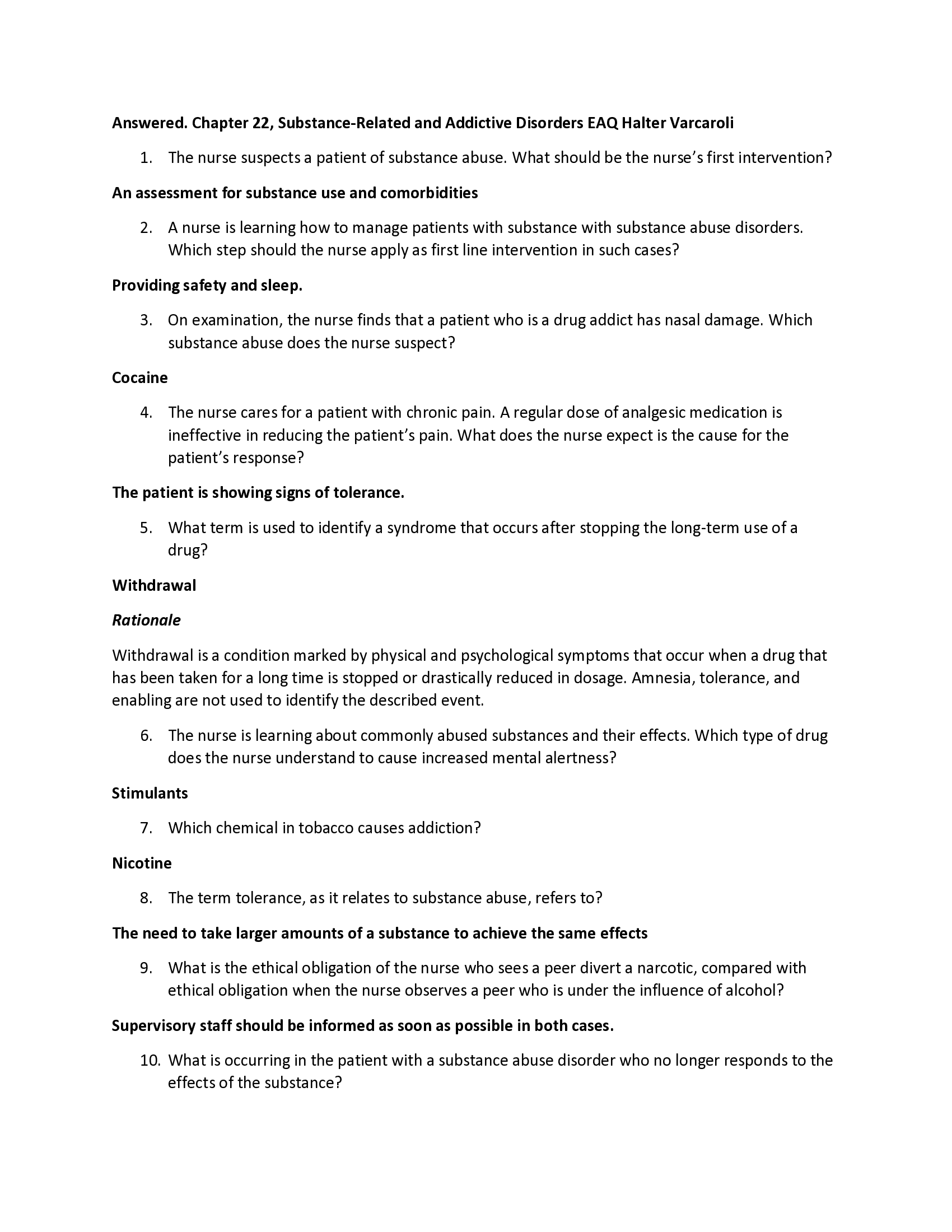 Chapter 22, Substance-Related and Addictive Disorders EAQ Halter Varcaroli