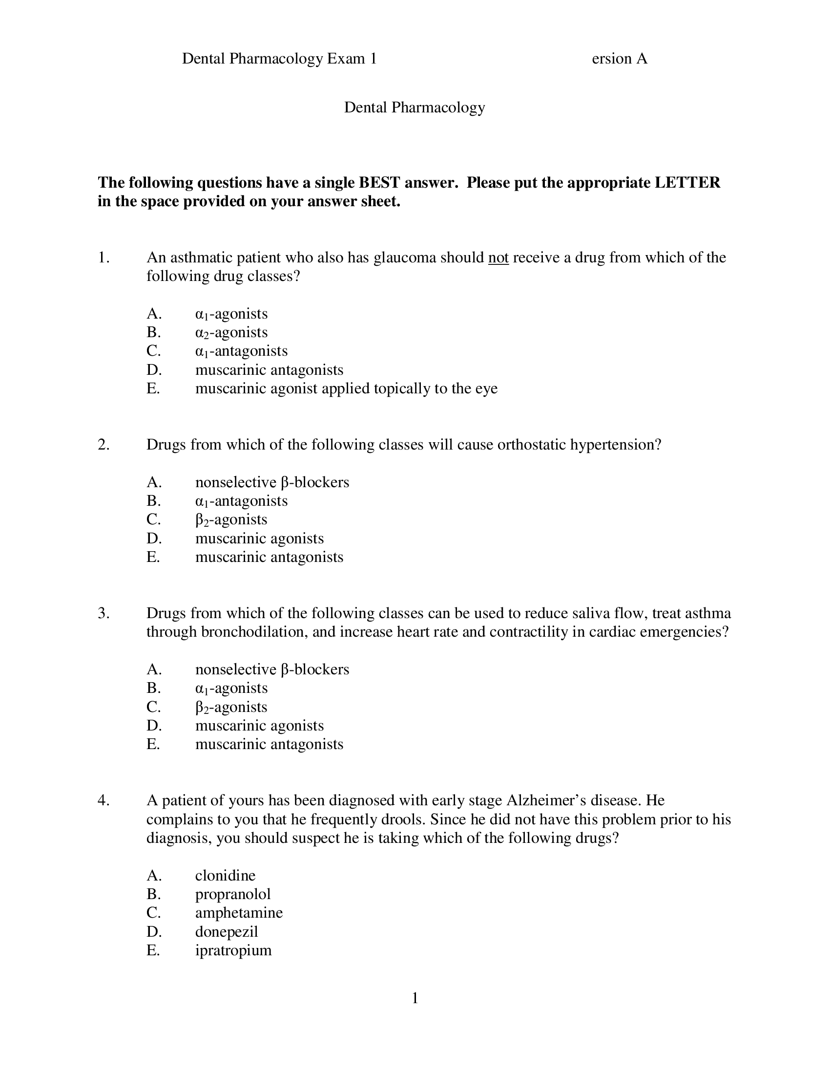 Dental Pharmacology Exam 1