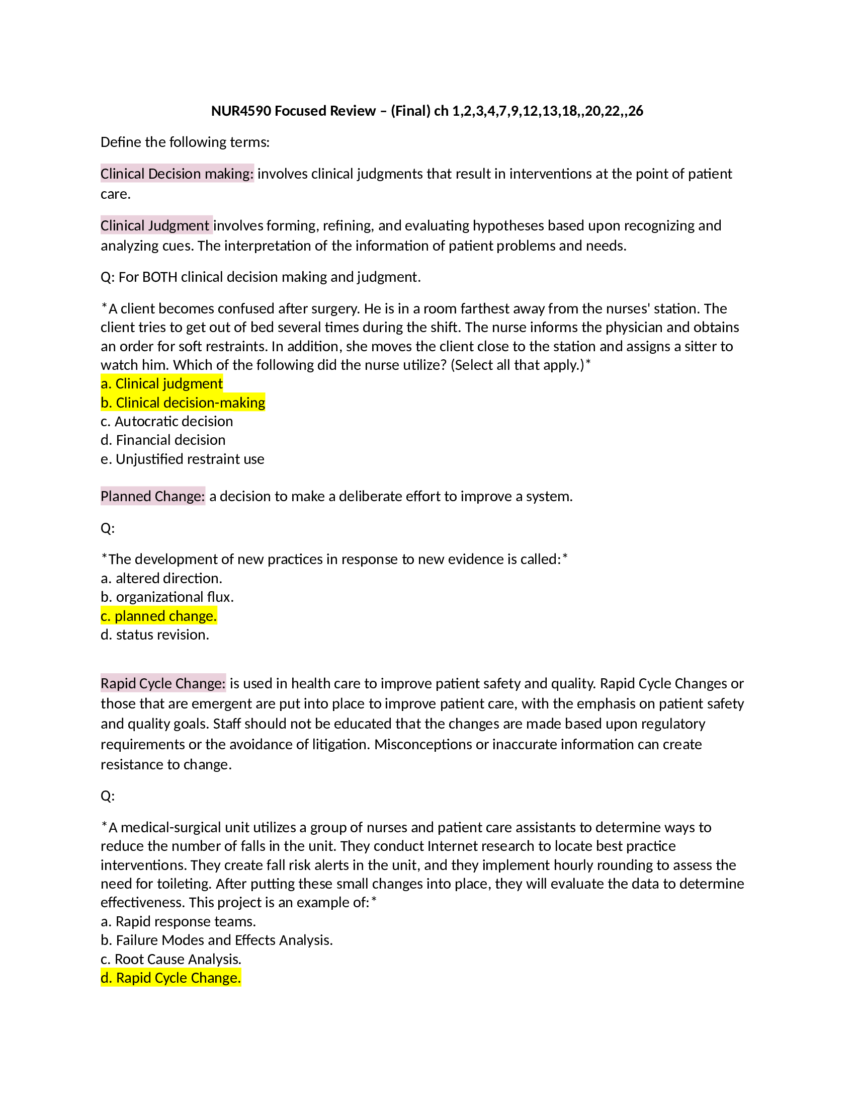 NUR 4590 Final Exam 2022, Rasmussen Final Exam Review