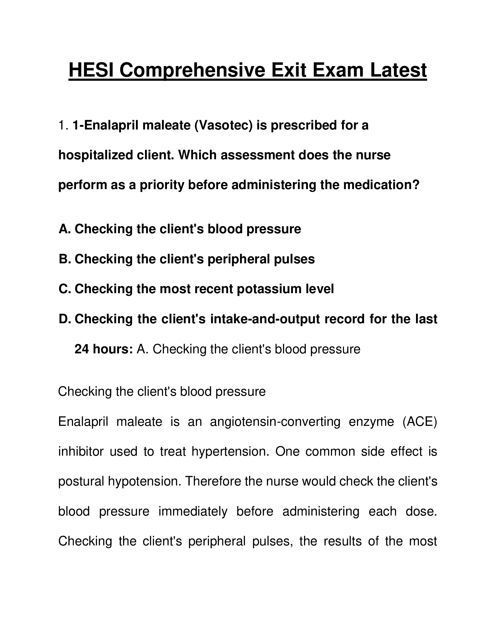HESI Comprehensive Exit Exam questions and answers (latest)