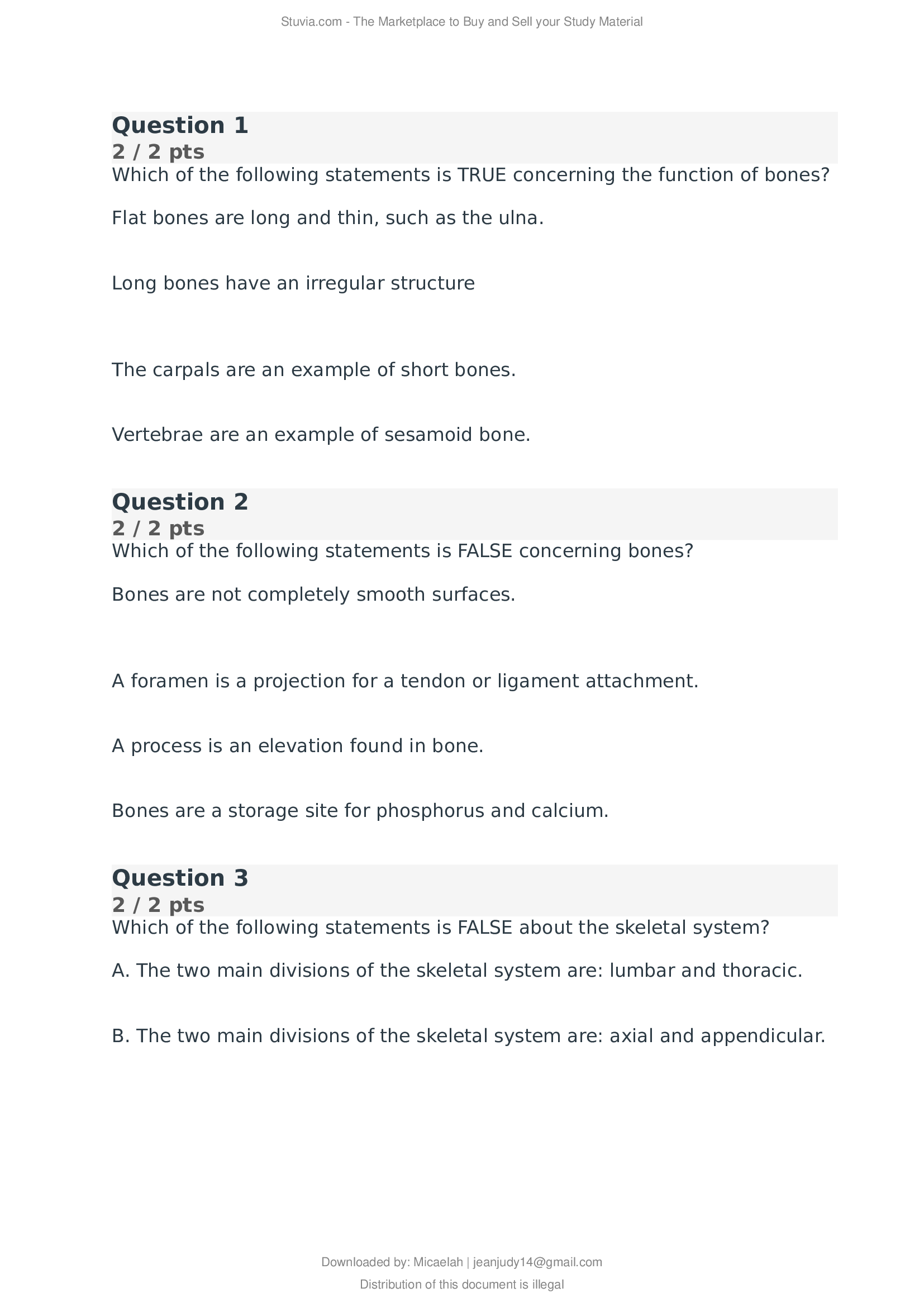BIOD 151 BIOD151 Exam 4 A&P1 Questions