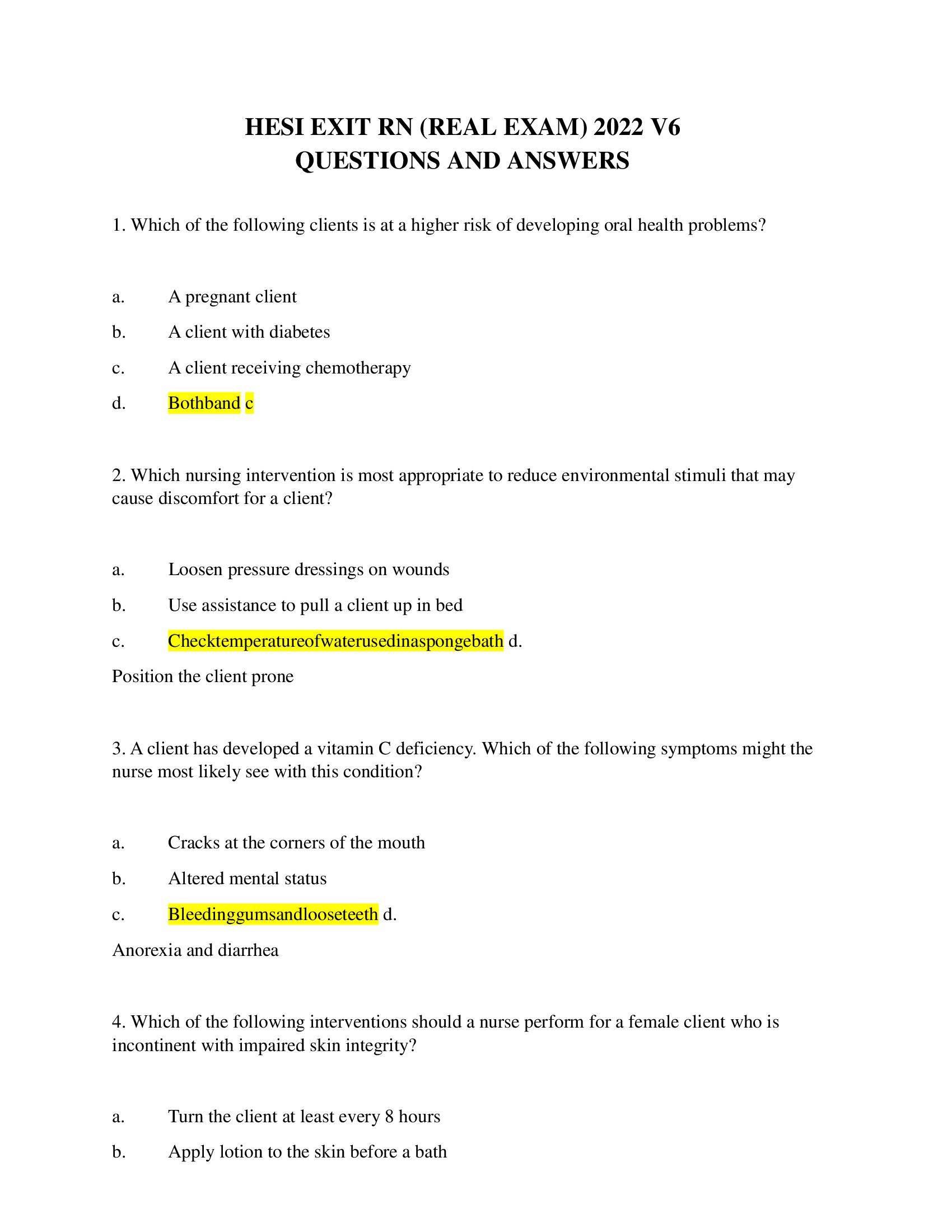 HESI EXIT RN (REAL EXAM) 2022 V6 QUESTIONS AND ANSWERS