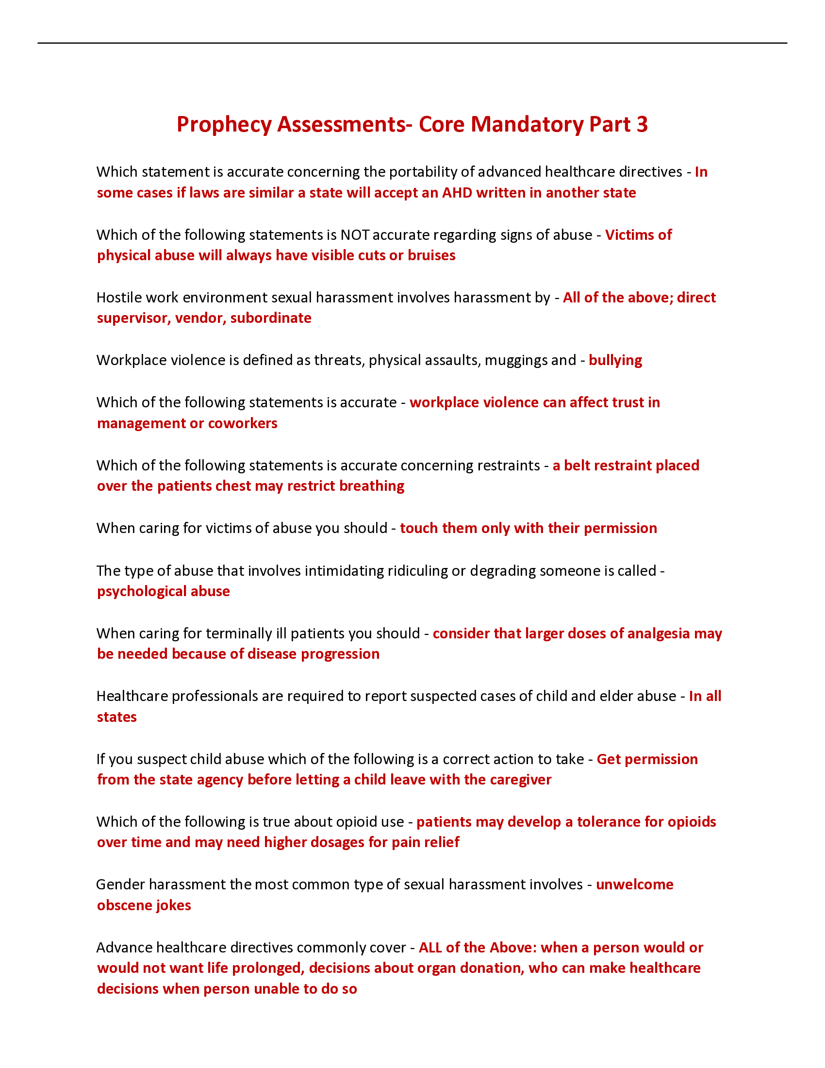 Prophecy Assessments- Core Mandatory Part 3