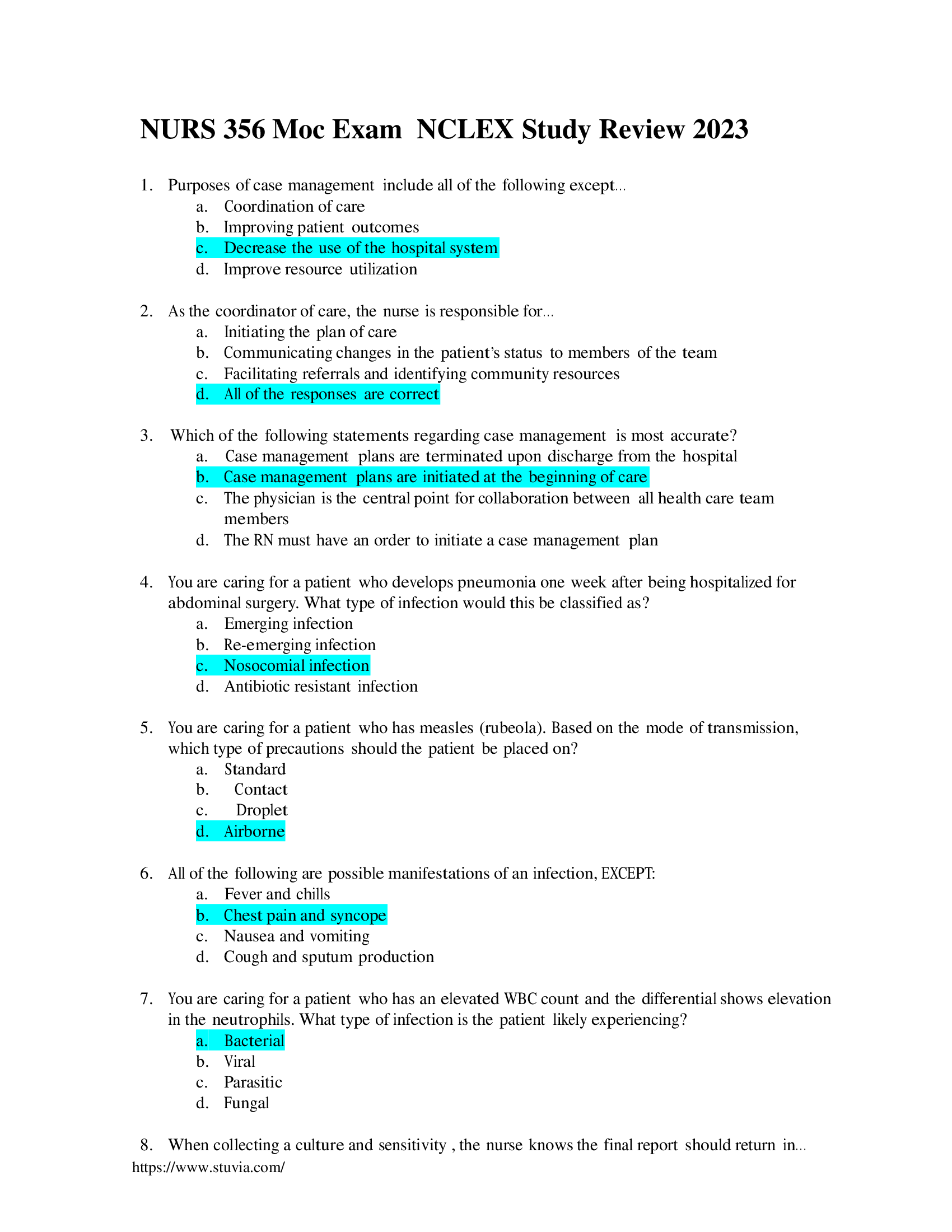 NURS 356 Moc Exam  NCLEX Study Review