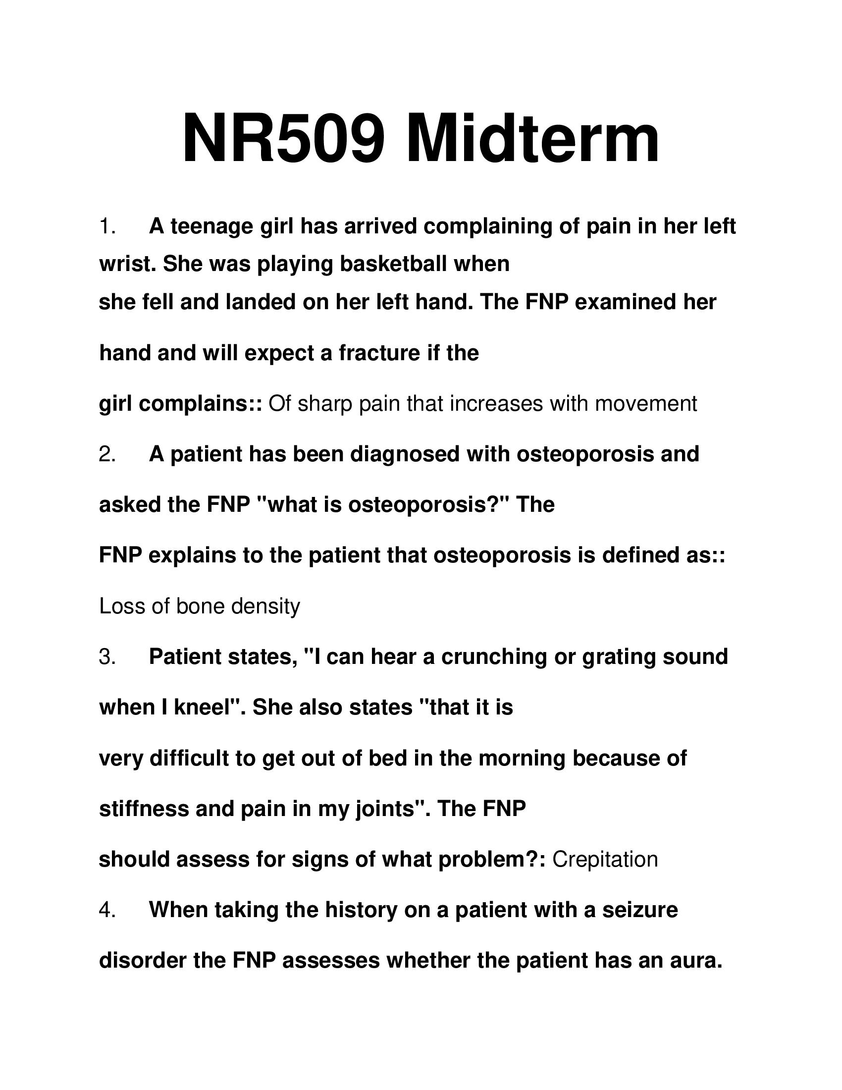 NR509 Midterm 2024 Questions and Answers