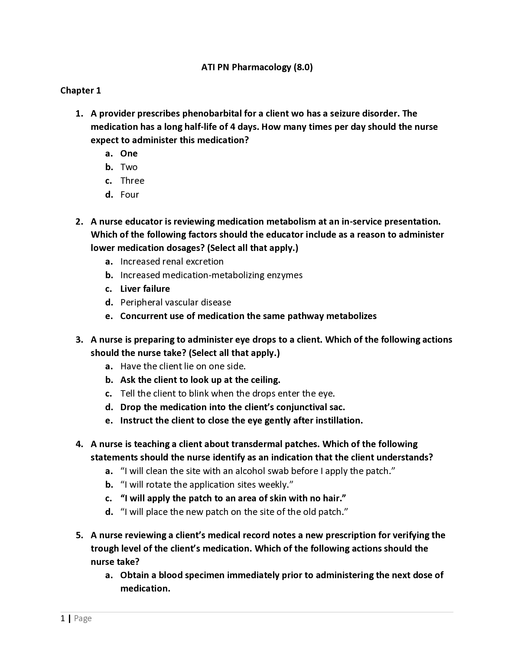 ATI PN Pharmacology 8.0 Questions And Answers
