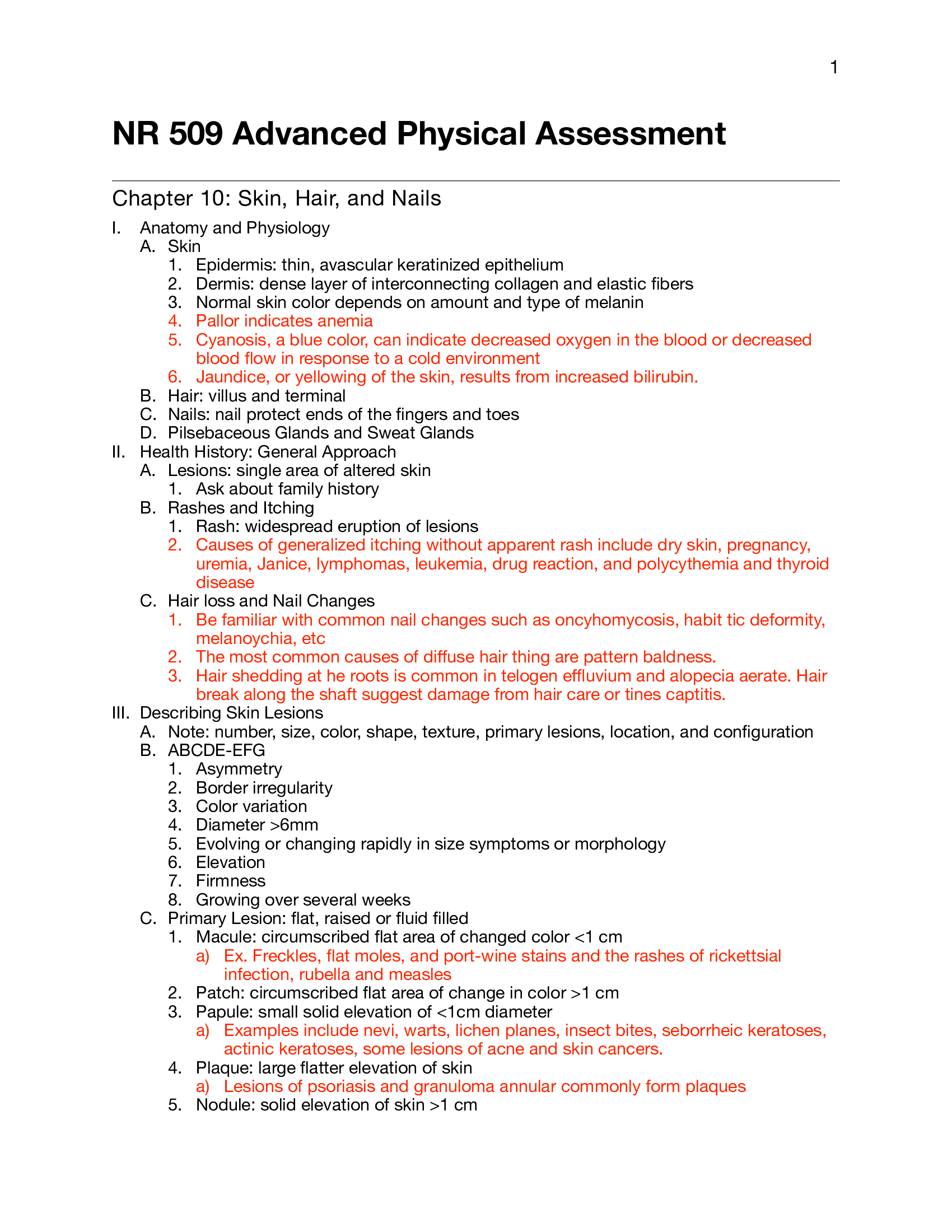 NR 509 Advanced Physical Assessment Chapter 10 lecture notes week 2