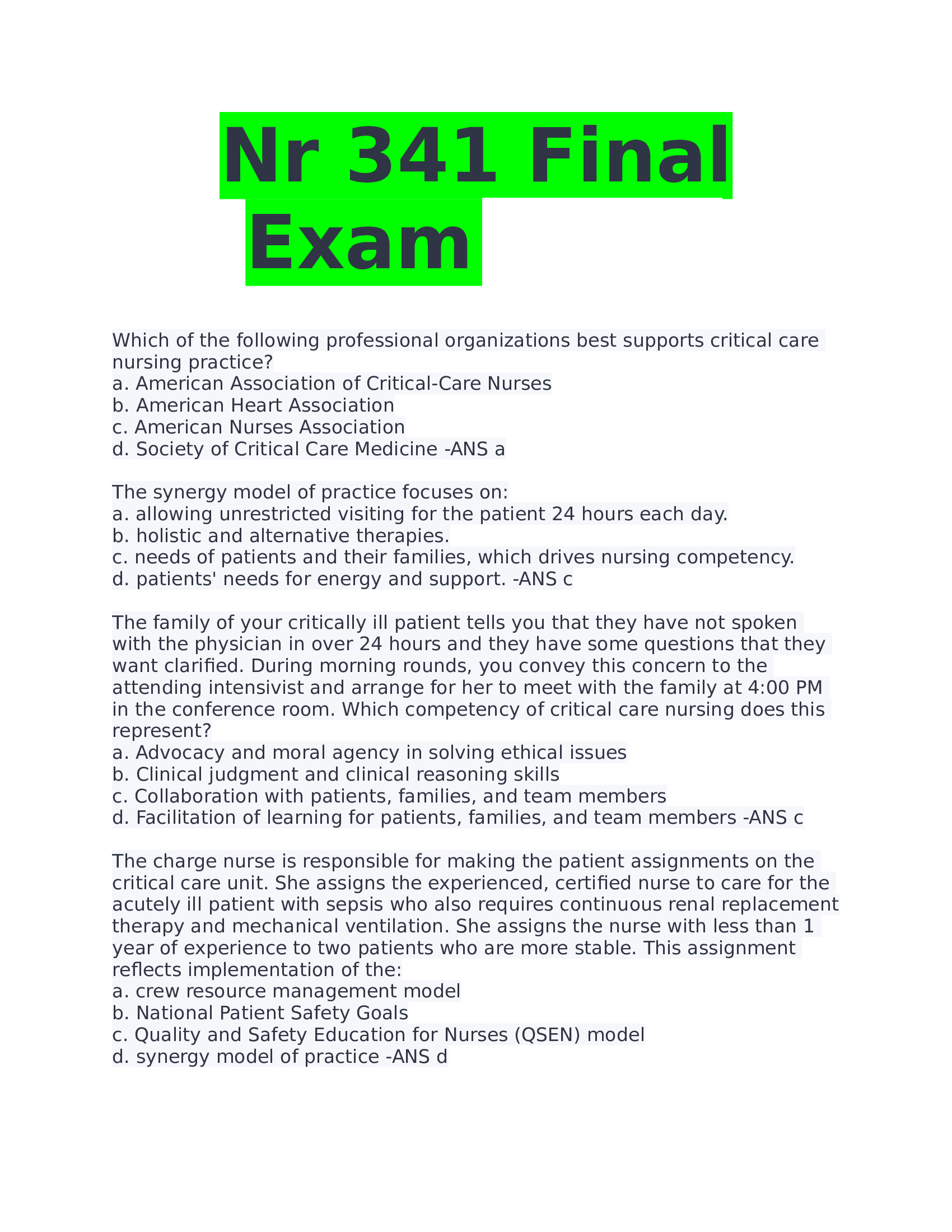 NR 341 Final Exam 2023
