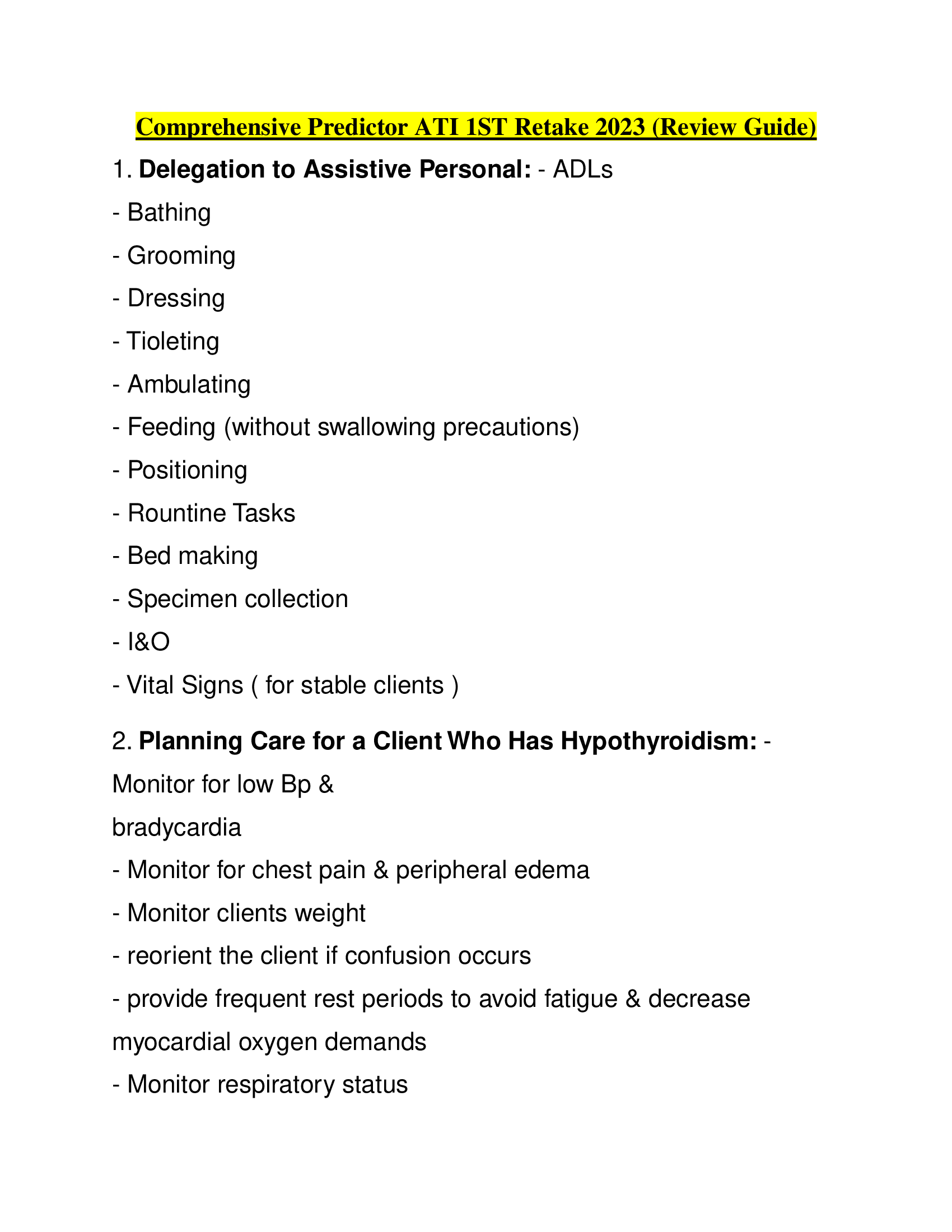 Comprehensive Predictor ATI 1ST Retake 2023 (Review Guide)