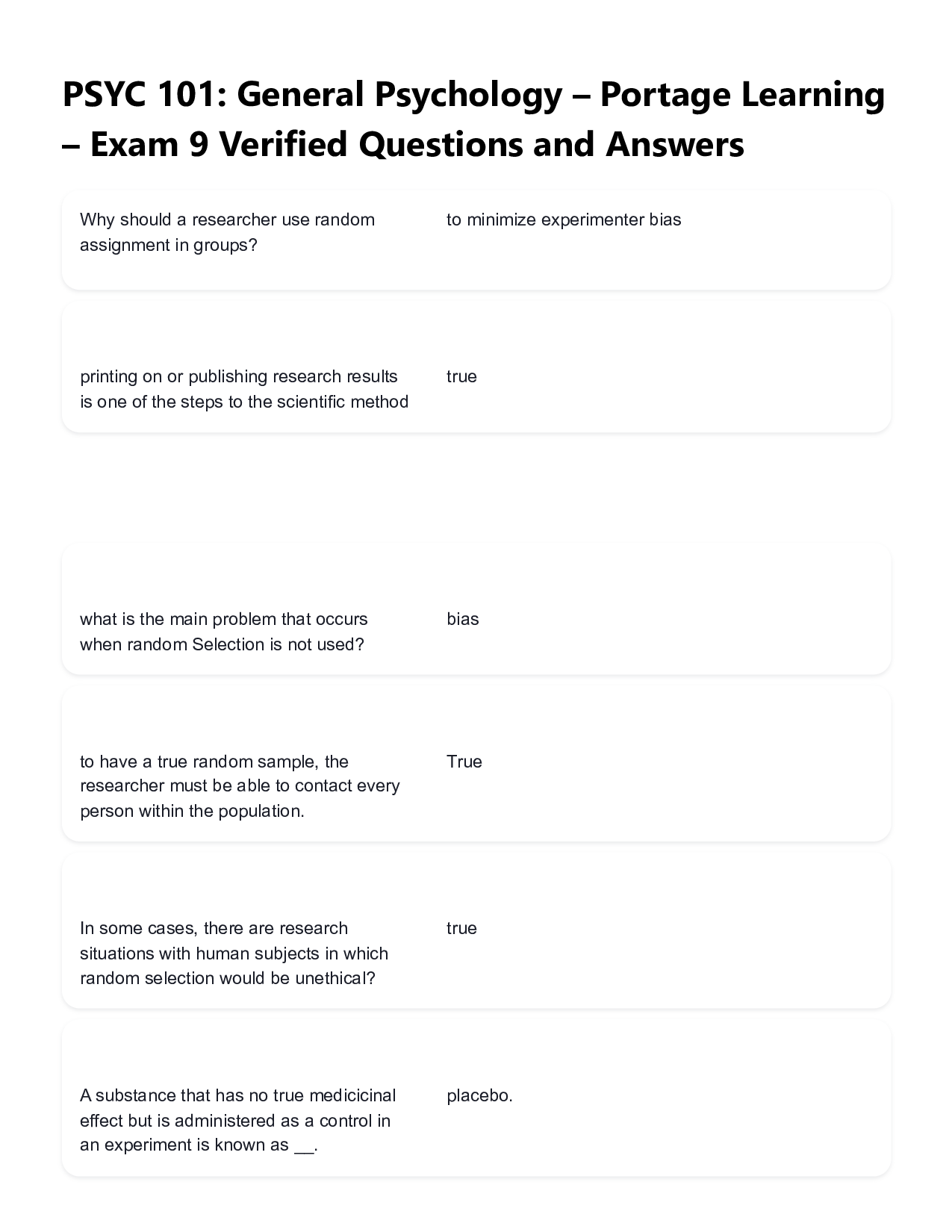 PSYC 101 General Psychology – Portage Learning – Exam 9 Verified Questions and Answers 2026