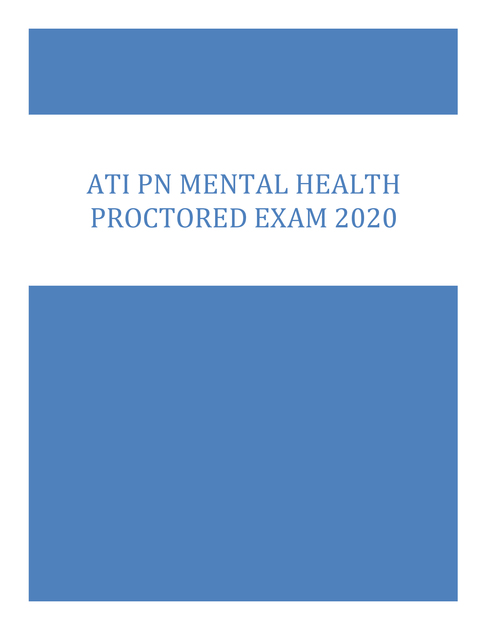 ATI PN MENTAL HEALTH PROCTORED EXAM 2020