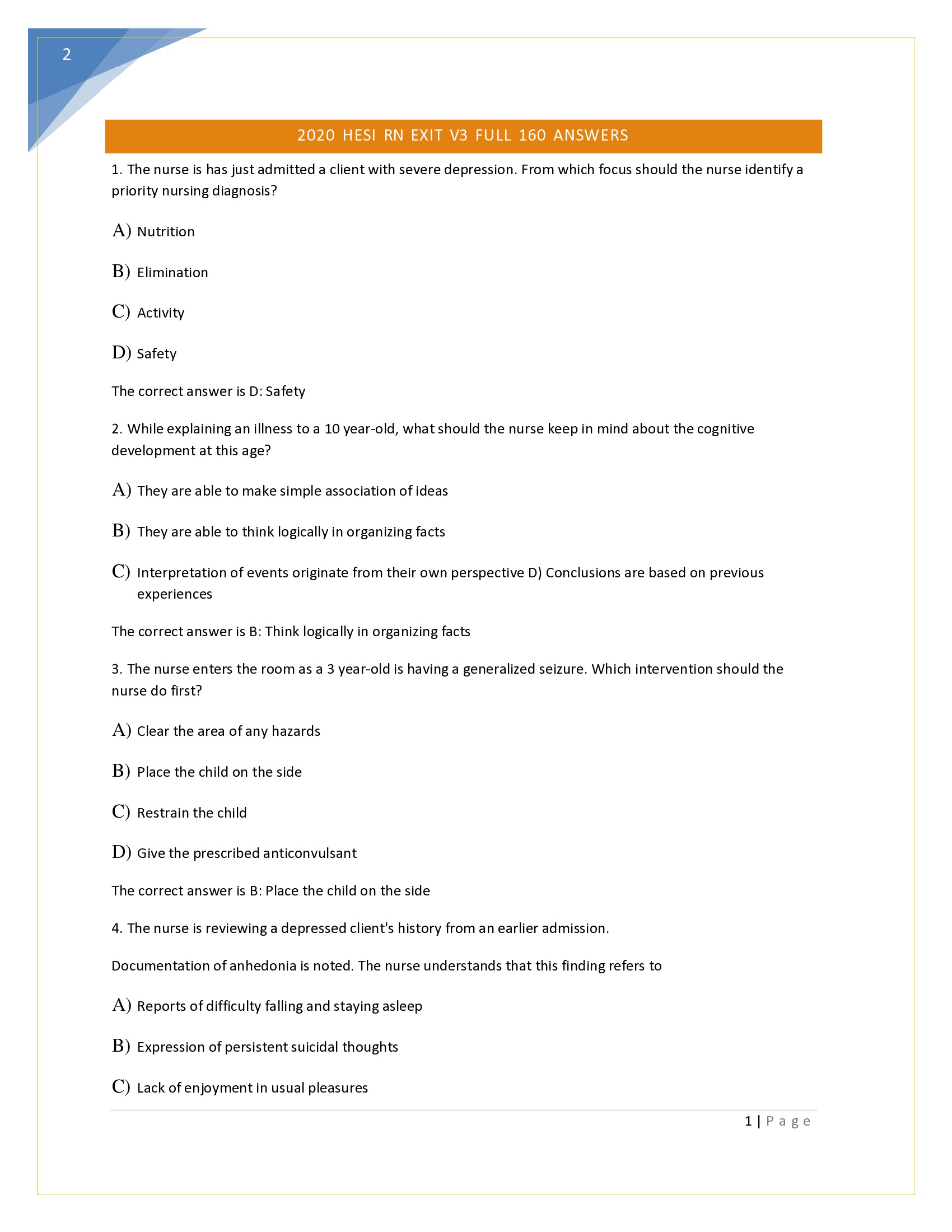 HESI RN EXIT EXAM V2 WITH COMPLETE SOLUTION 2020