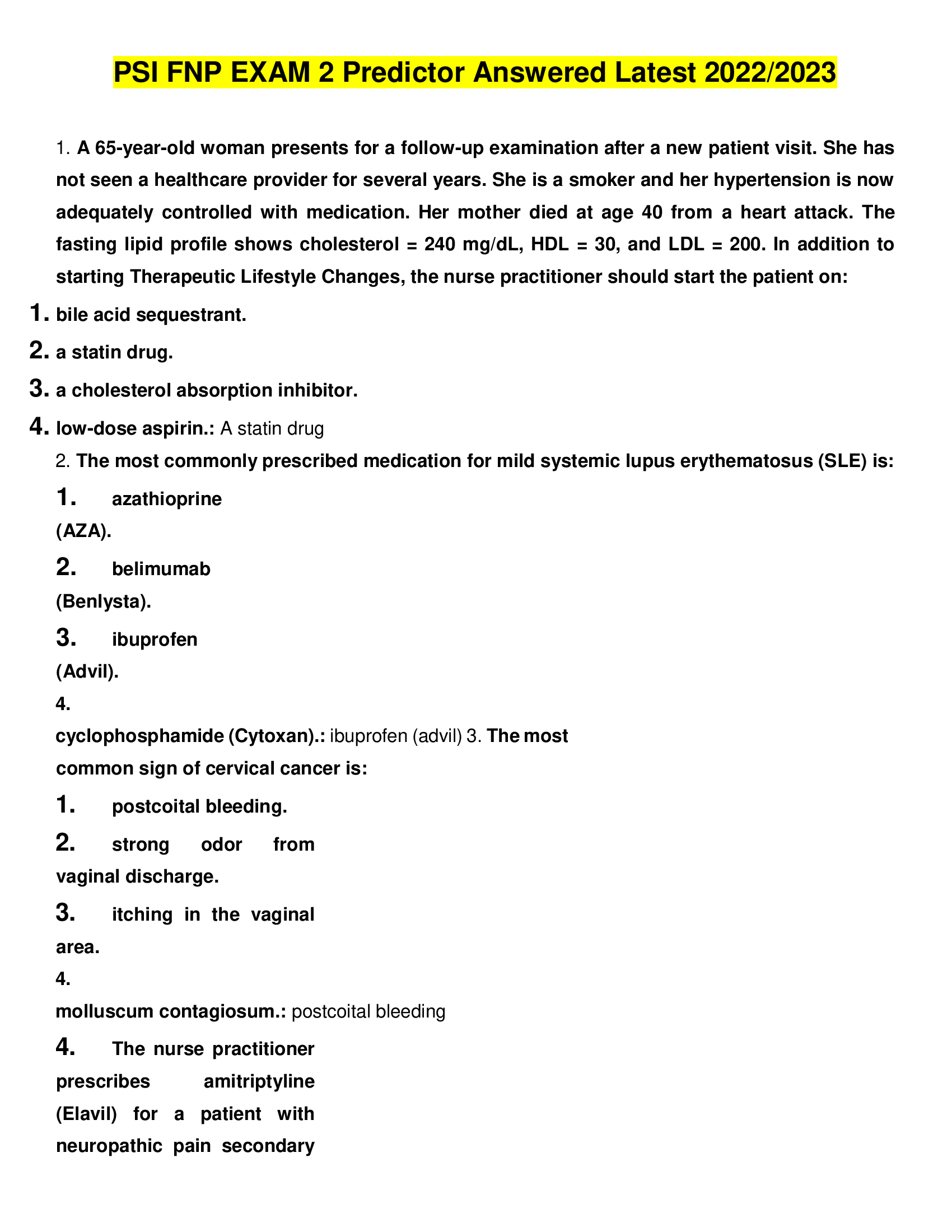 PSI FNP EXAM 2 Predictor Answered Latest 2022; 2023