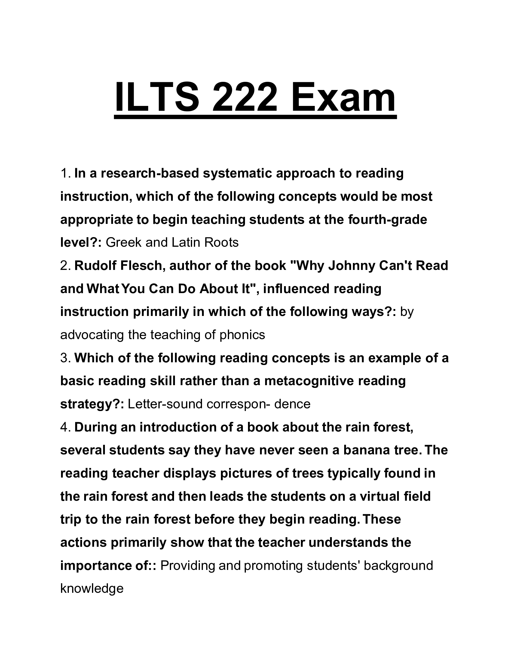 ILTS 222 Exam Literacy Instruction and Assessment, 2026 Final Exam Solutions