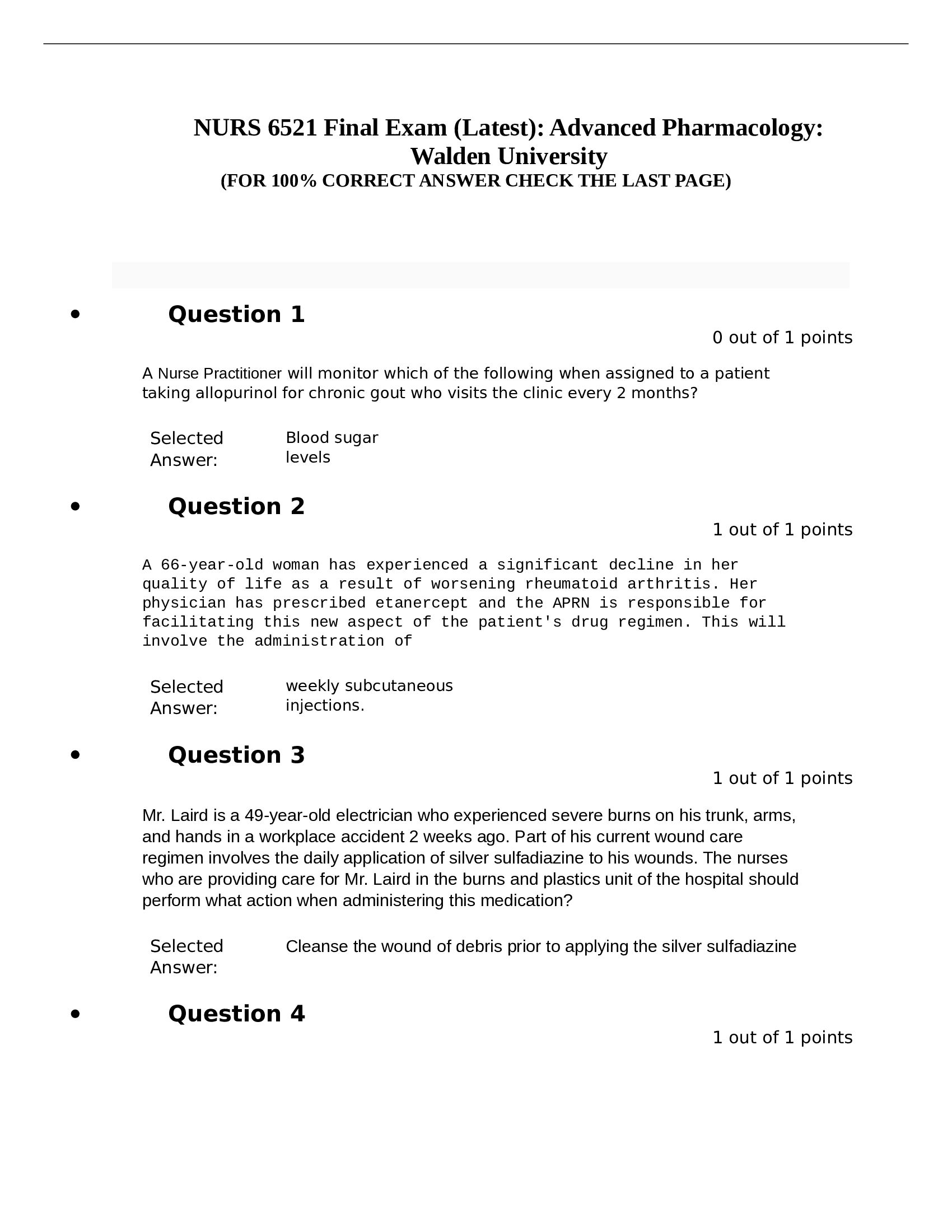 NURS 6521 Final Exam 2026 , Walden University
